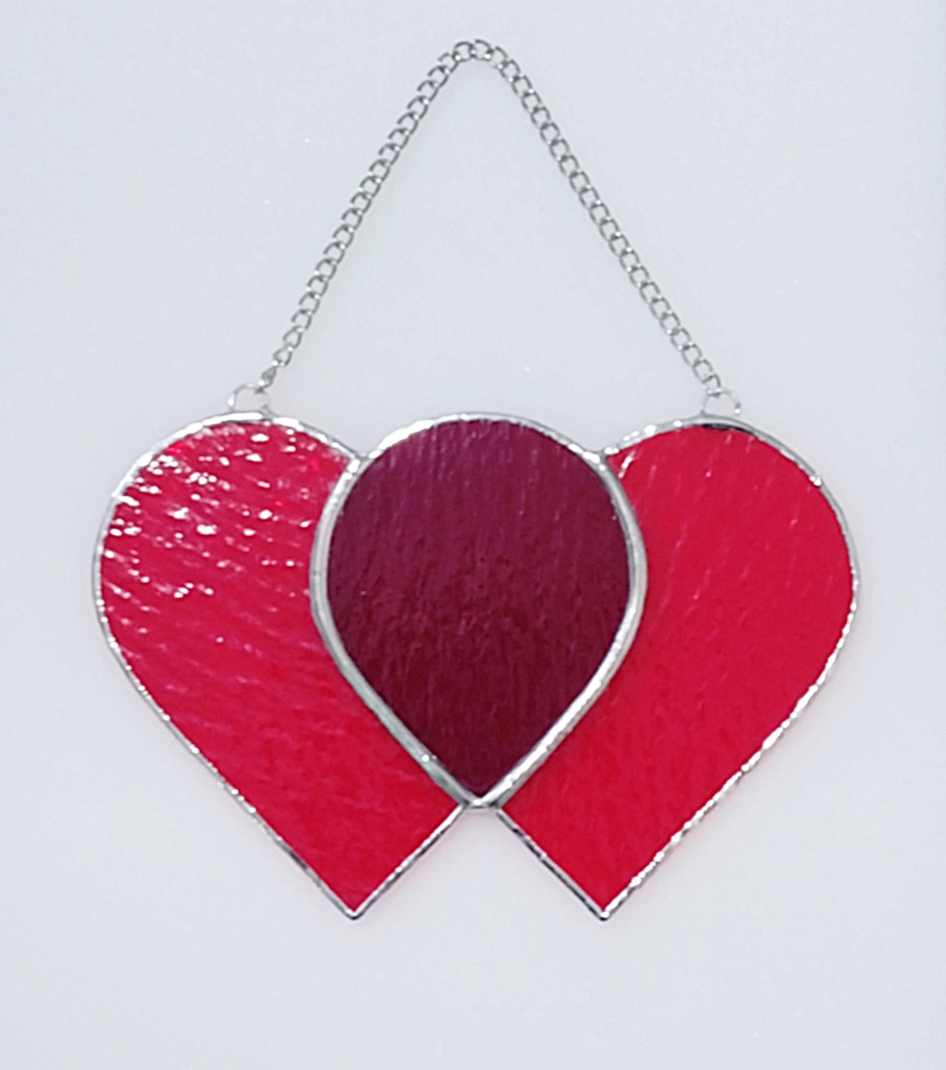 Entwined Hearts Stained Glass Suncatcher, Custom Colors Available