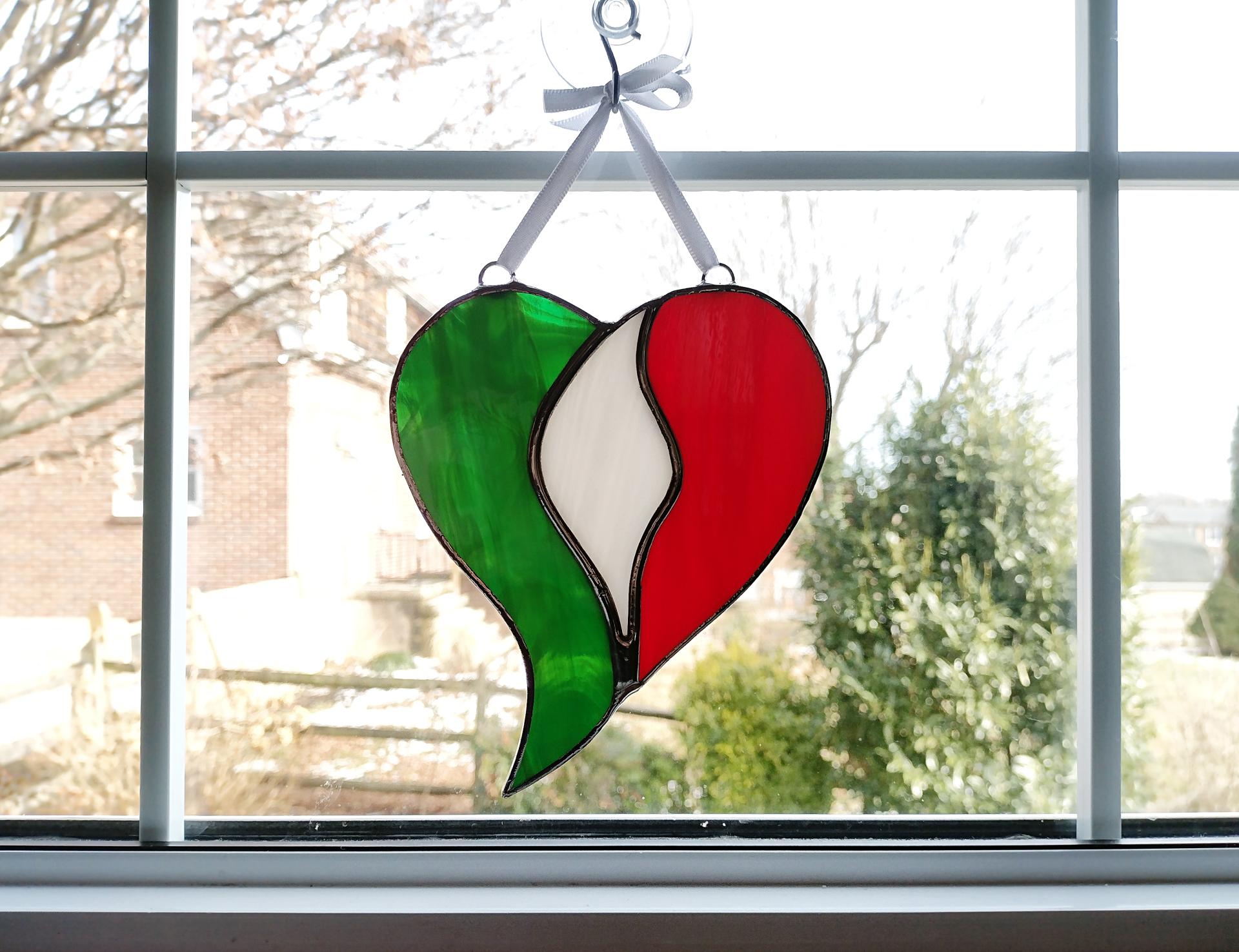 Stained Glass Italian Flag Heart Suncatcher, Valentines Day Gift