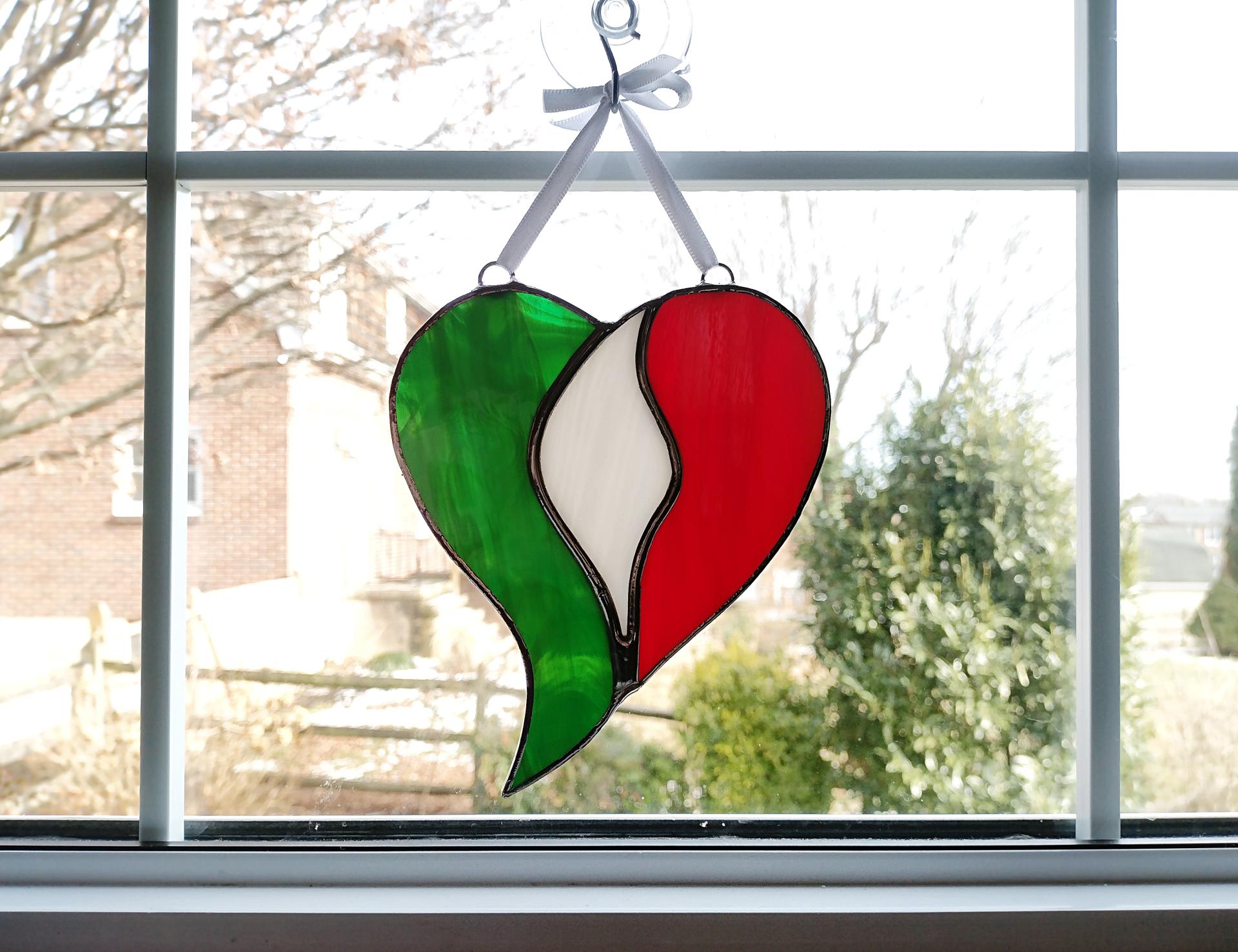Italian or Mexican Flag Unity Heart Stained Glass Suncatcher, Custom Colors Available