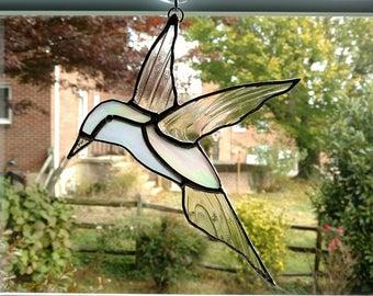 Iridescent Hummingbird Stained Glass Suncatcher