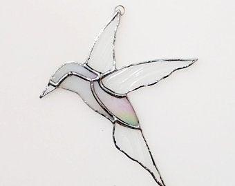 Iridescent Hummingbird Stained Glass Suncatcher