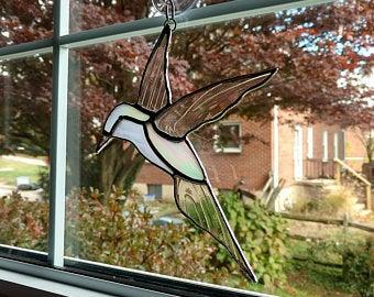 Iridescent Hummingbird Stained Glass Suncatcher