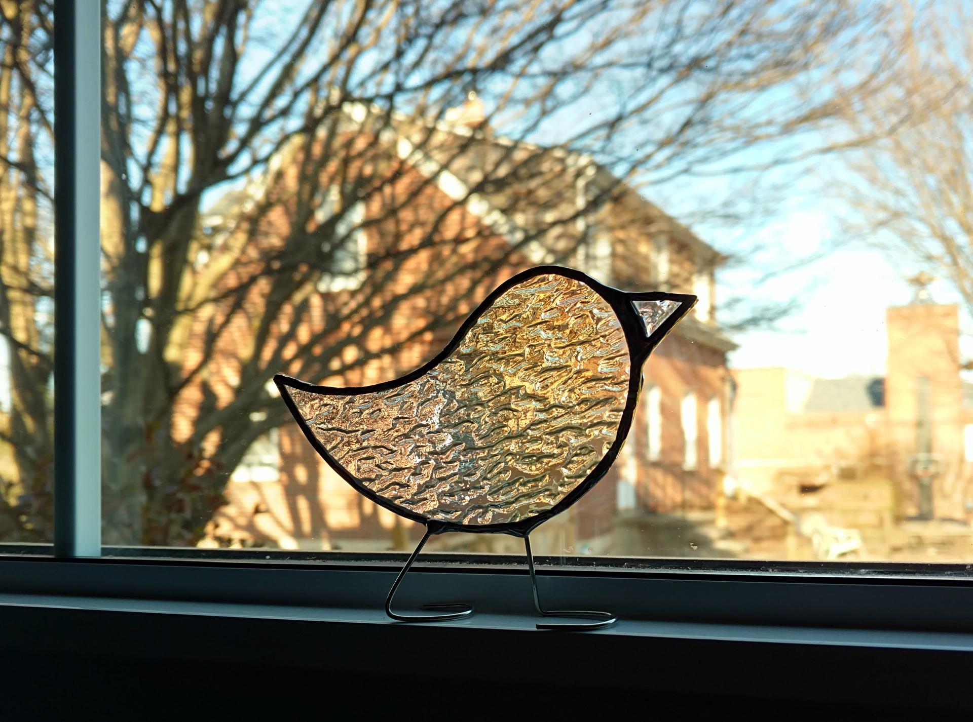 Stained Glass Standing Bird, Clear Iridescent