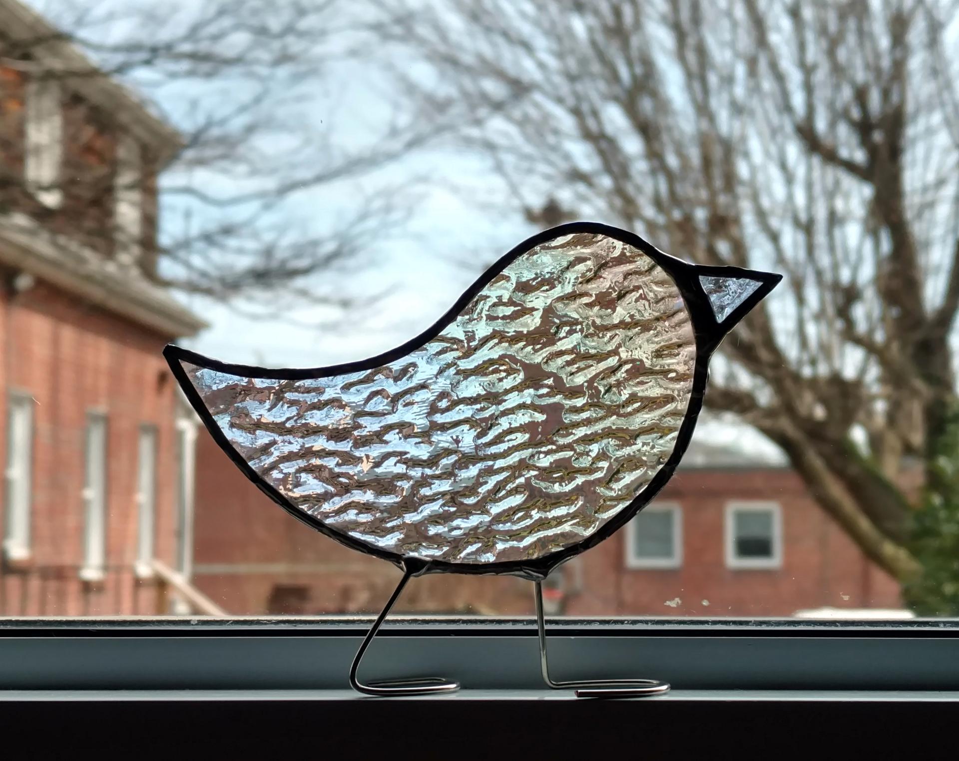 Stained Glass Standing Bird, Clear Iridescent