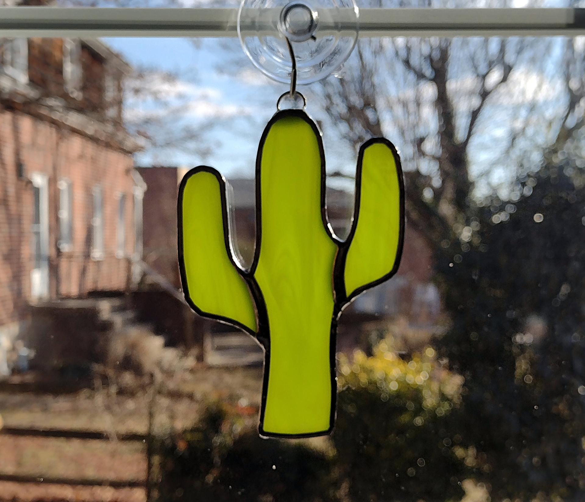 Stained Glass Cactus Suncatcher, Lime Green Opal, Custom Colors Available