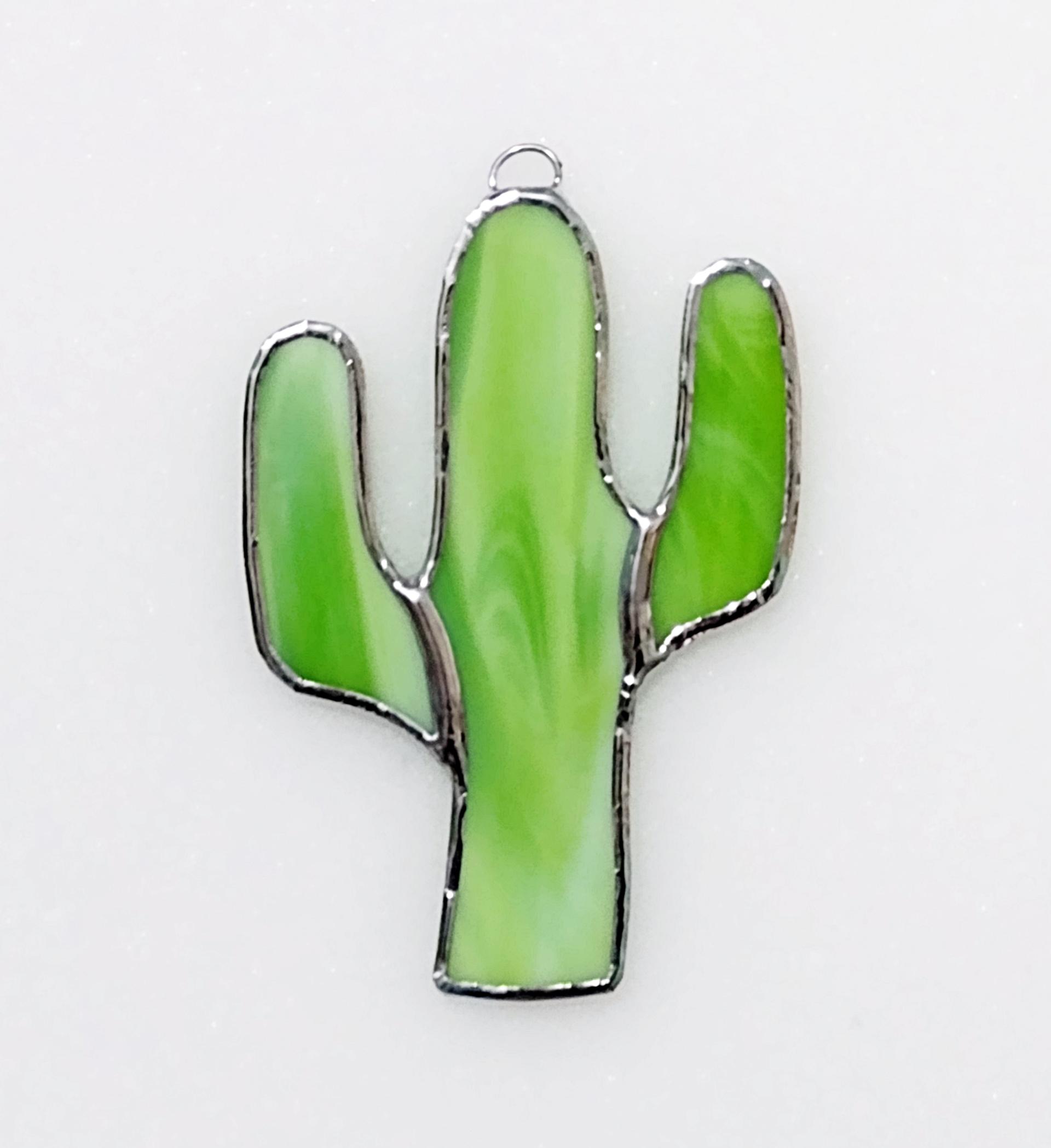 Stained Glass Cactus Suncatcher, Lime Green Opal, Custom Colors Available