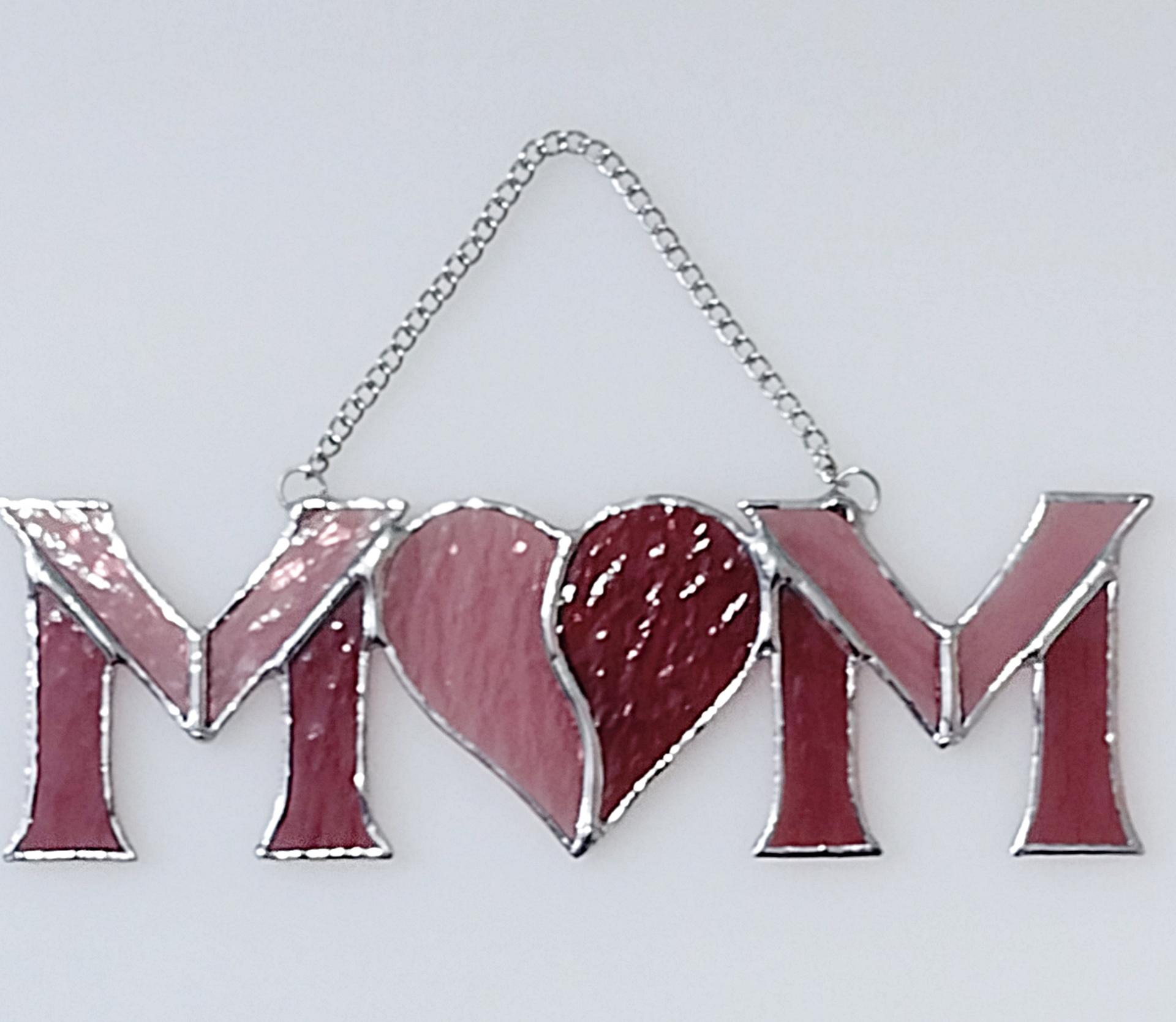 Stained Glass Mom with Heart Suncatcher, I Love Mom Gift,  Custom Colors Available