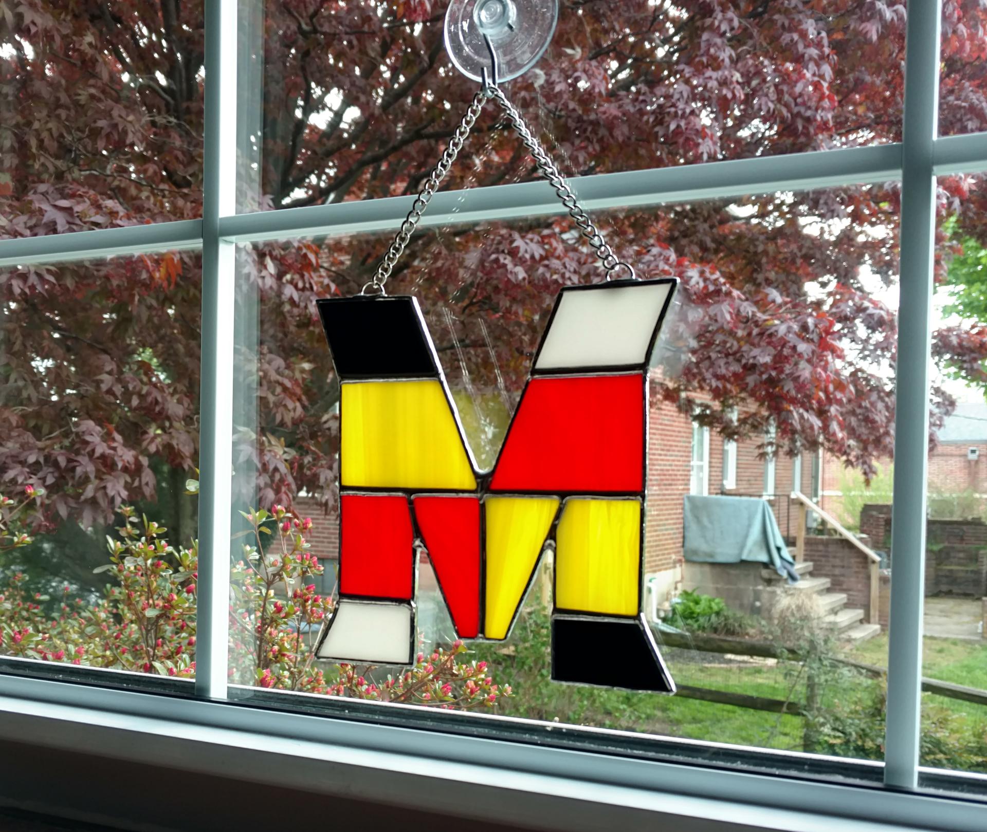 Maryland Pride Stained Glass Suncatcher, University of Maryland Decor, Alumnus Student Gift, Initial M