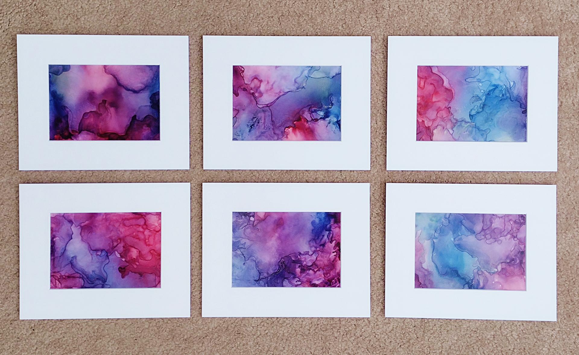 Alcohol Ink Painting Grouping, Set of 6