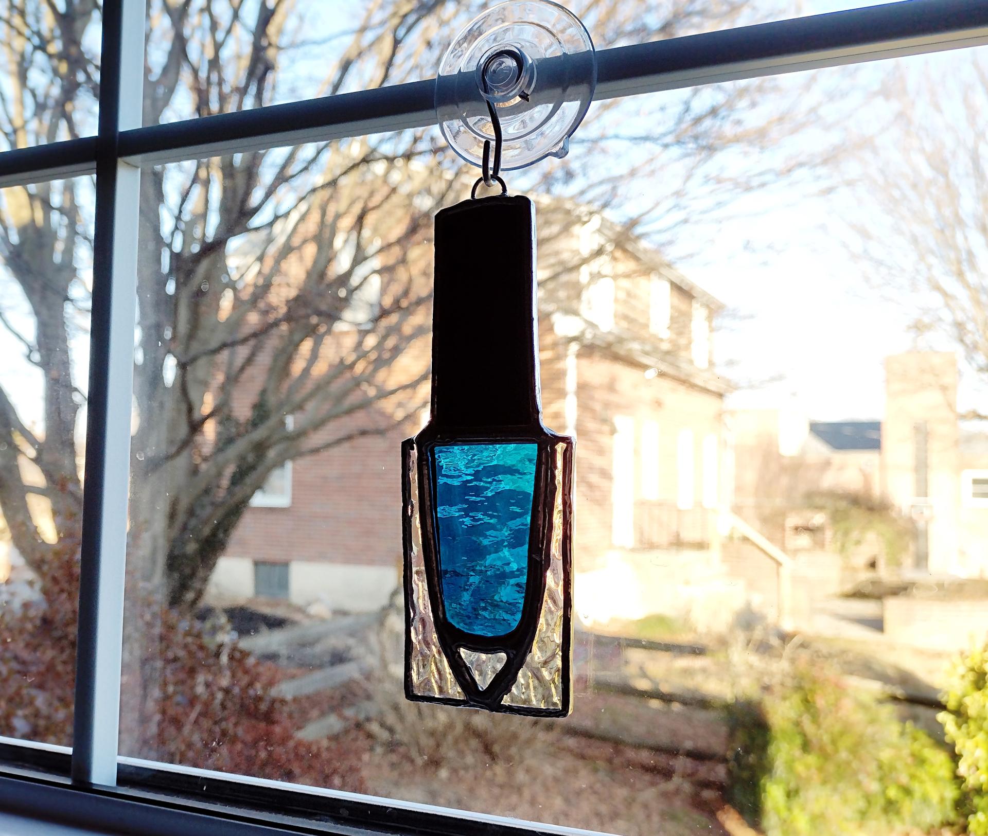 Nail Polish Bottle Stained Glass Suncatcher / Christmas Tree Ornament, Blue Cathedral, Custom Colors Available