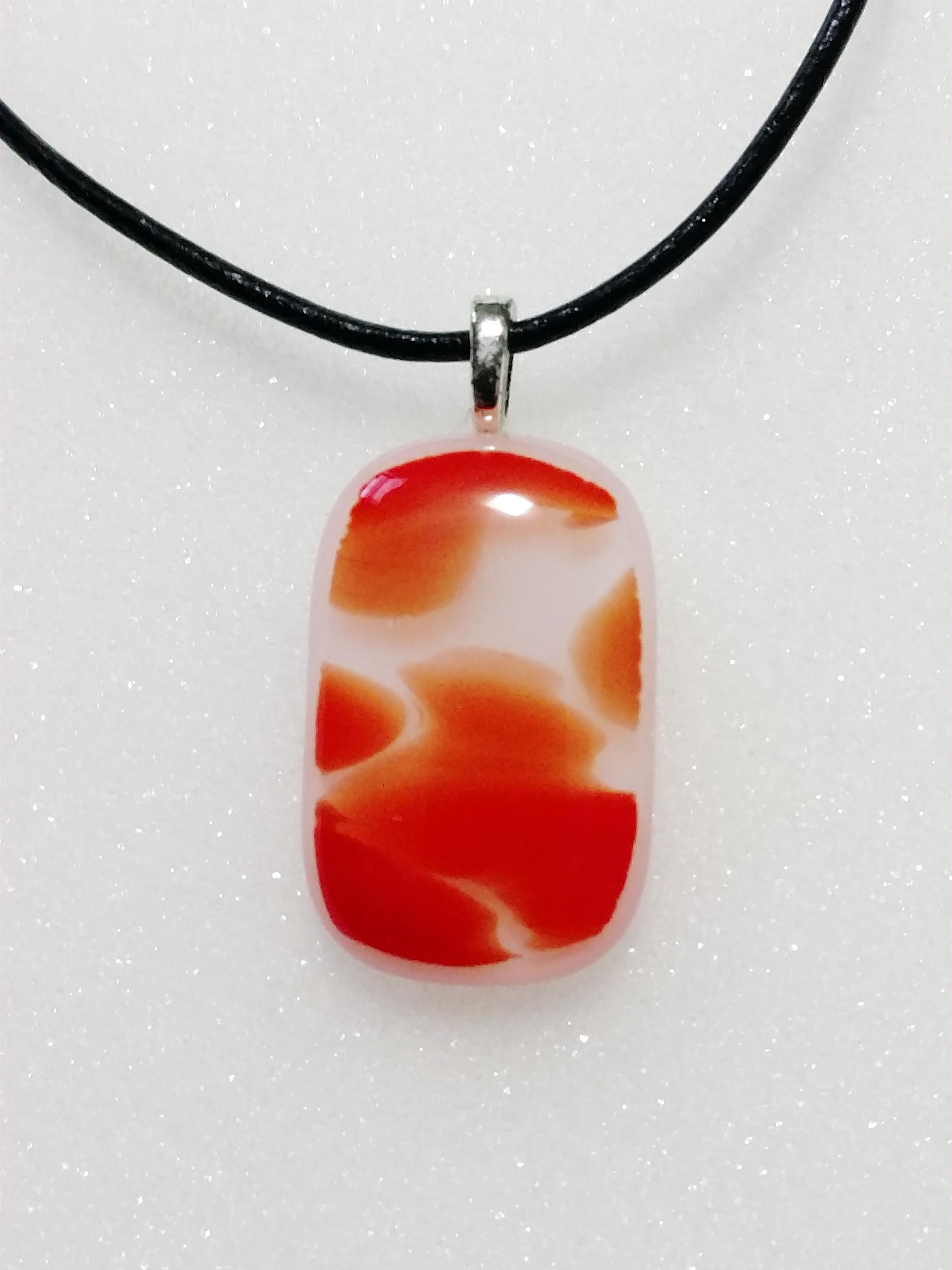 Fused Glass Pendant, Orange and White Swirl