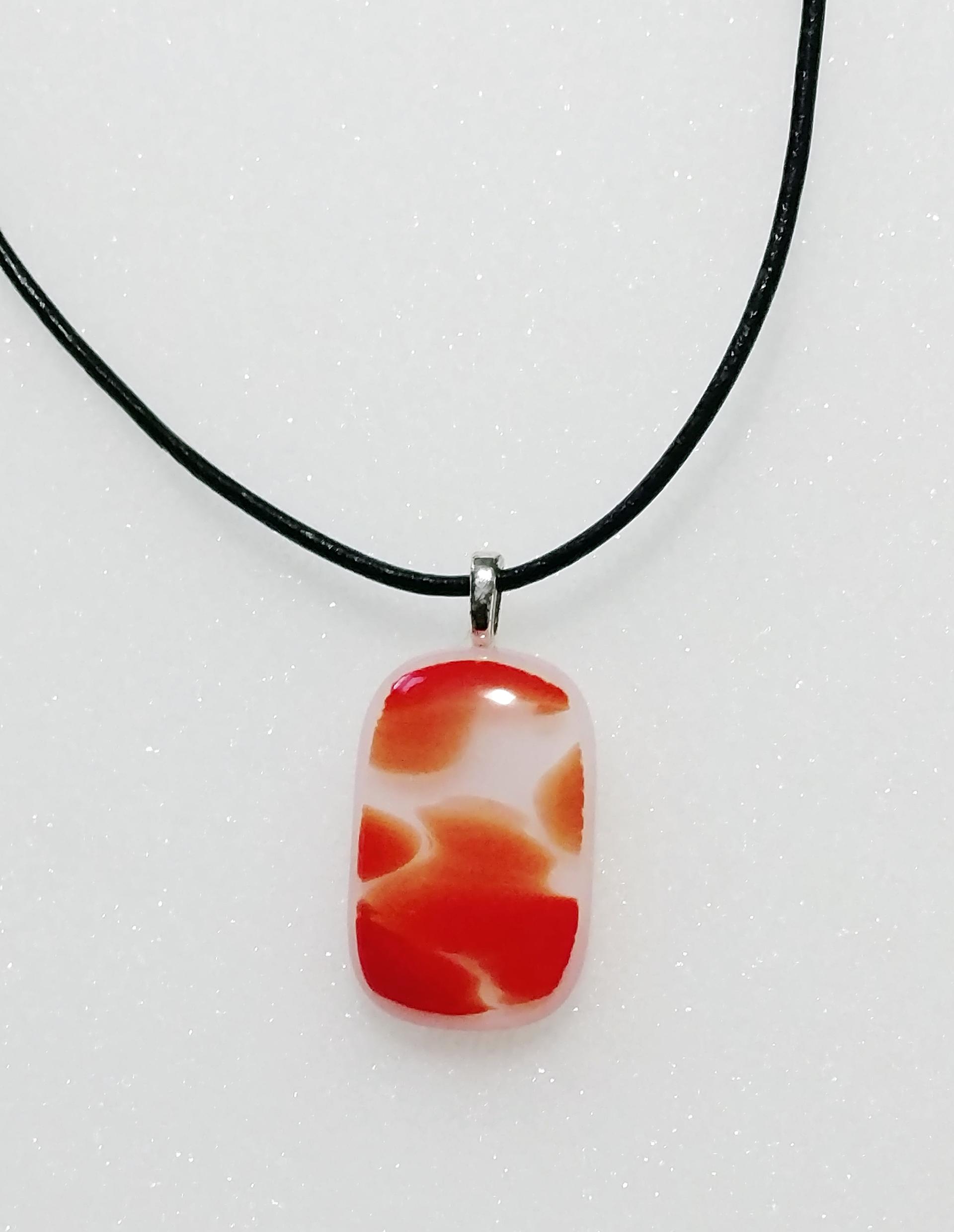 Fused Glass Pendant, Orange and White Swirl