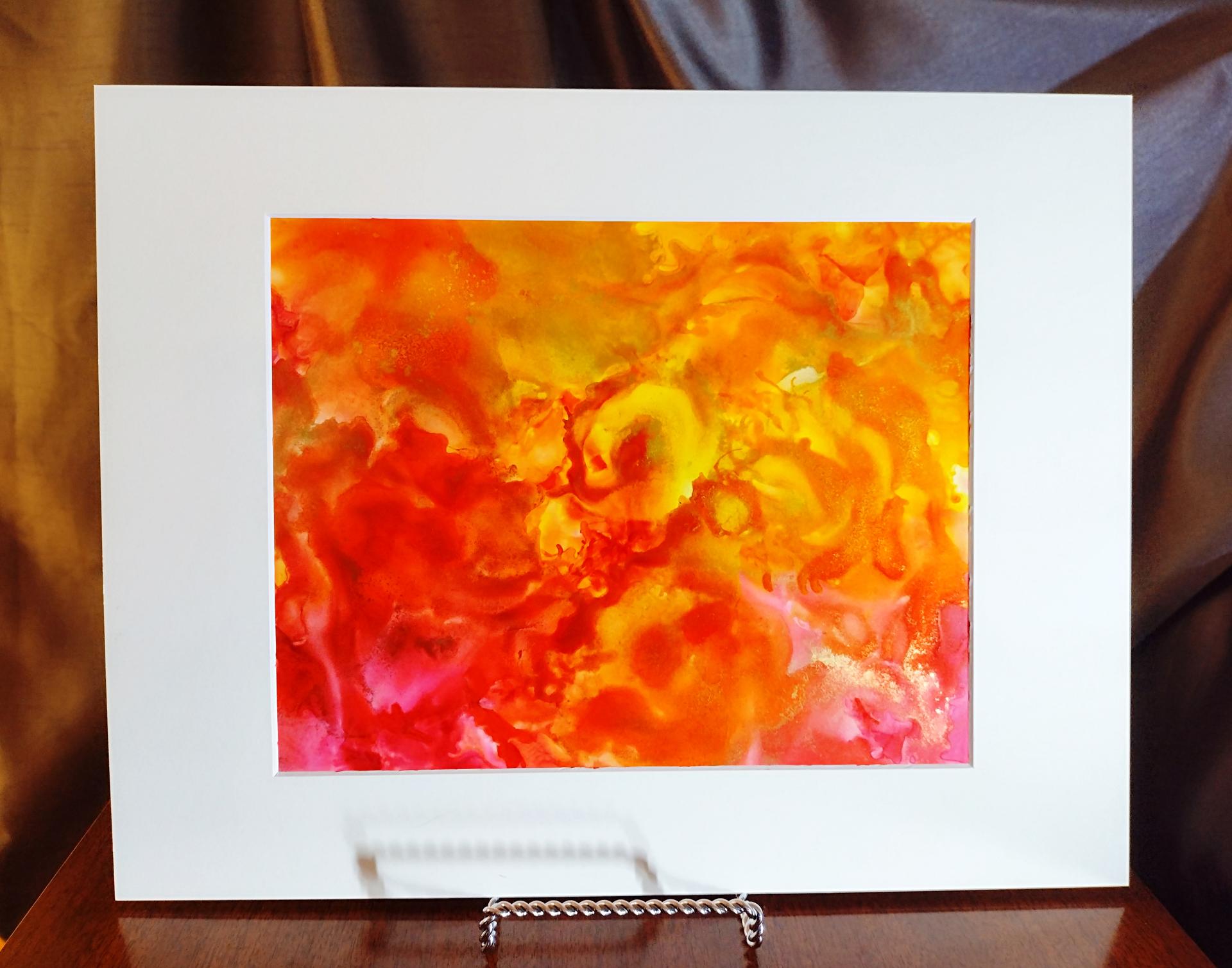 Alcohol Ink Painting, 8 x 10 Matted to 11 x 14, Fall Fury Abstract