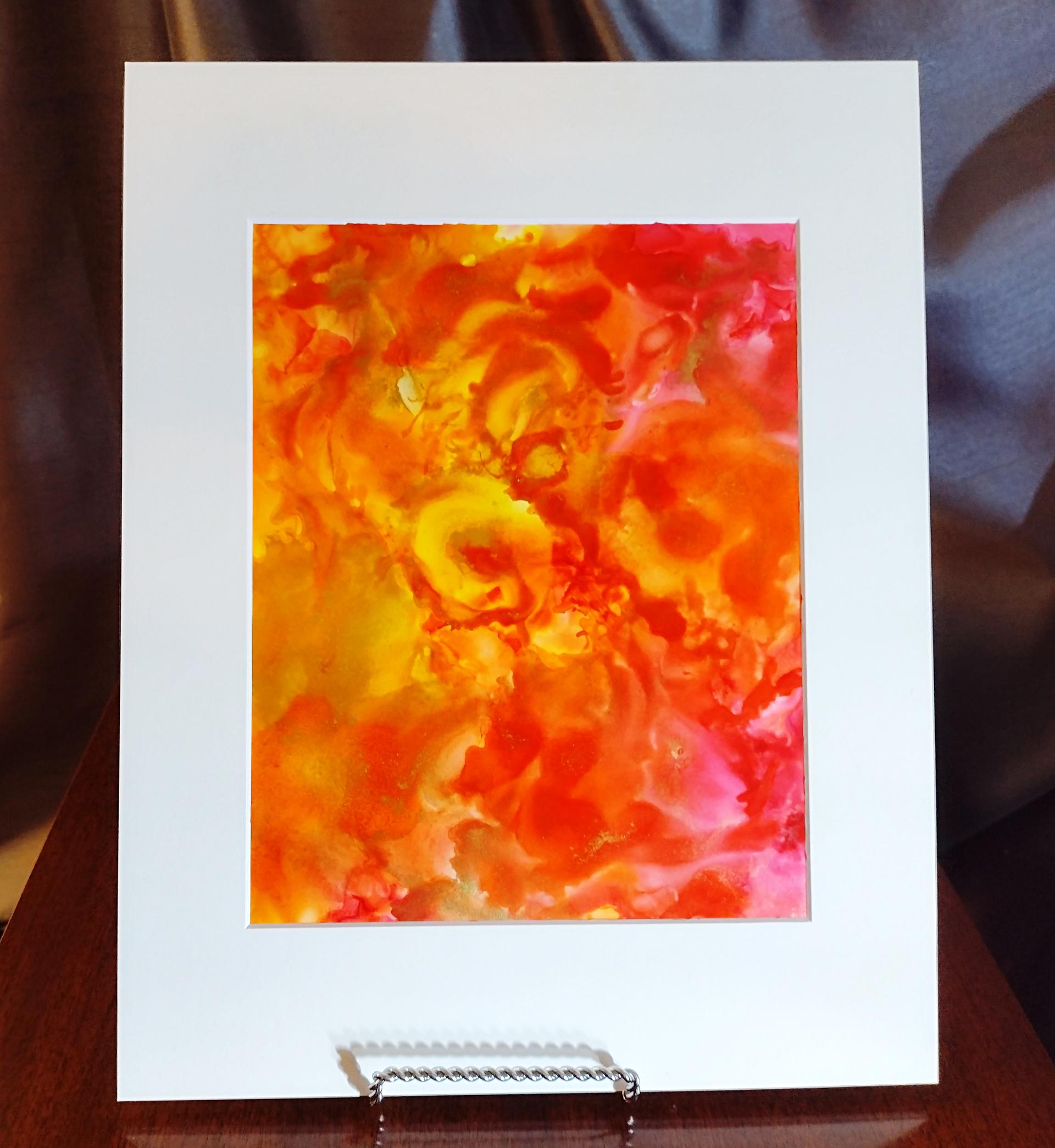 Alcohol Ink Painting, 8 x 10 Matted to 11 x 14, Fall Fury Abstract