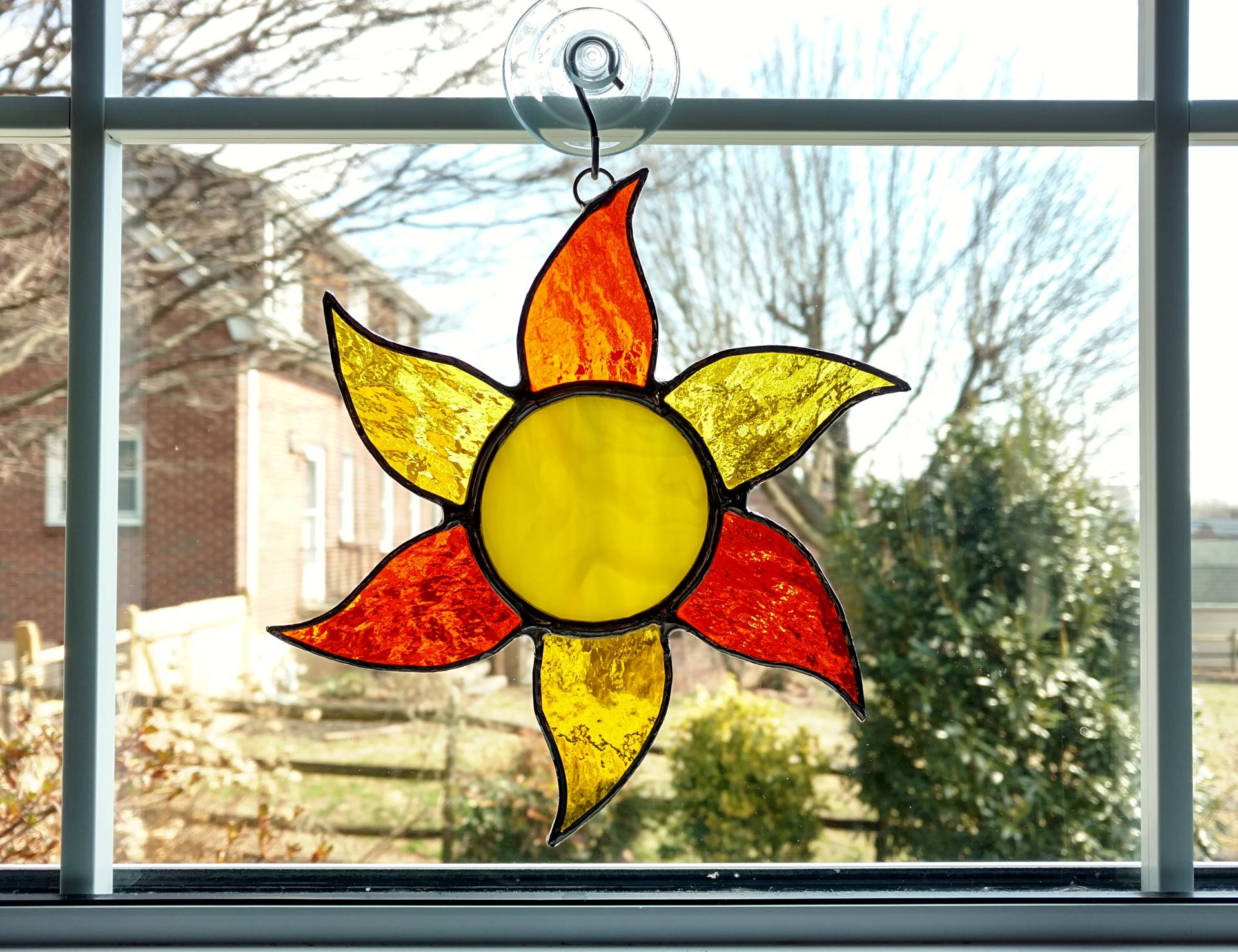 Stained Glass Sun Suncatcher, Orange and Yellow