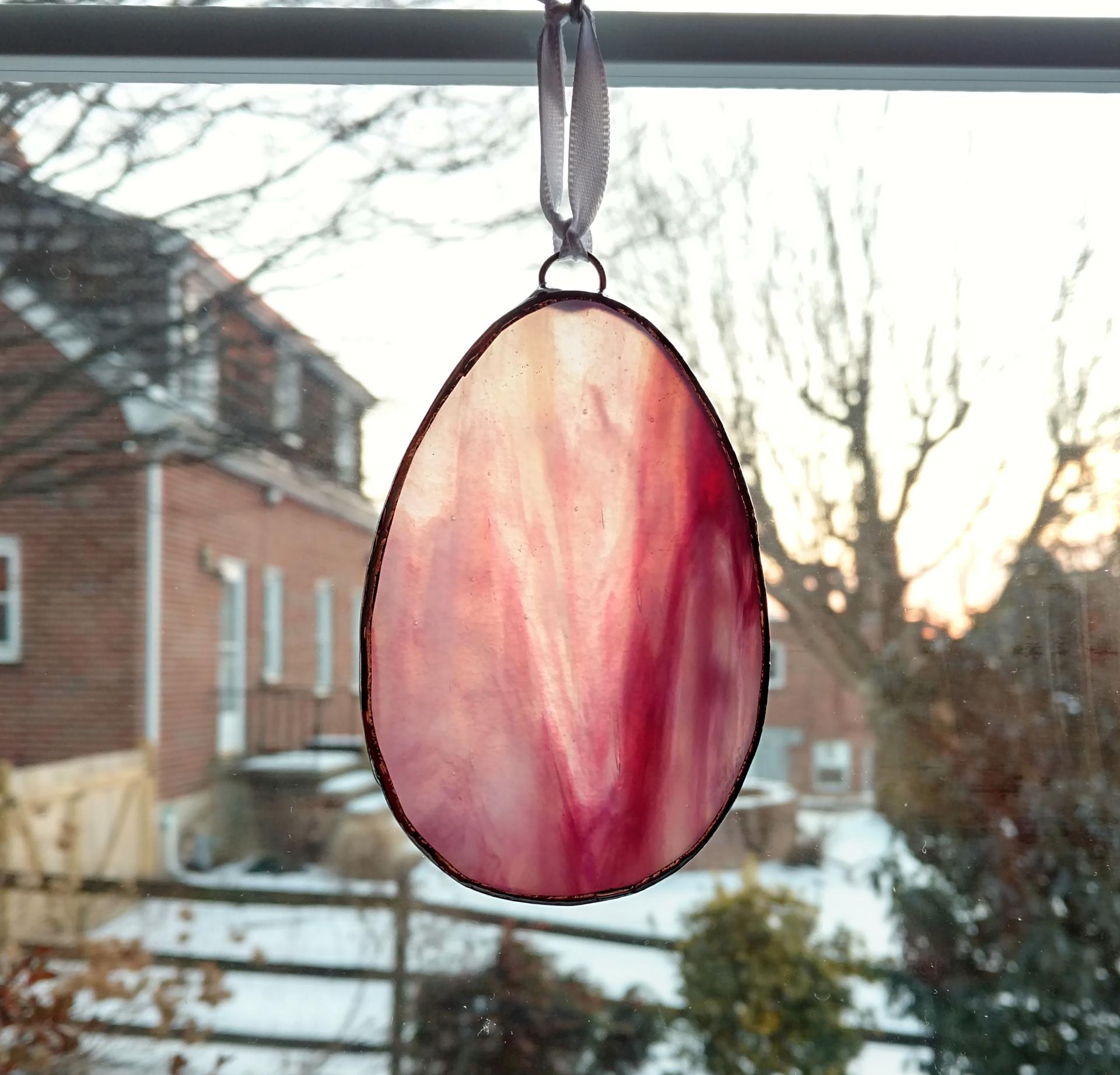 Stained Glass Easter Egg Suncatcher, Pink and White Swirl