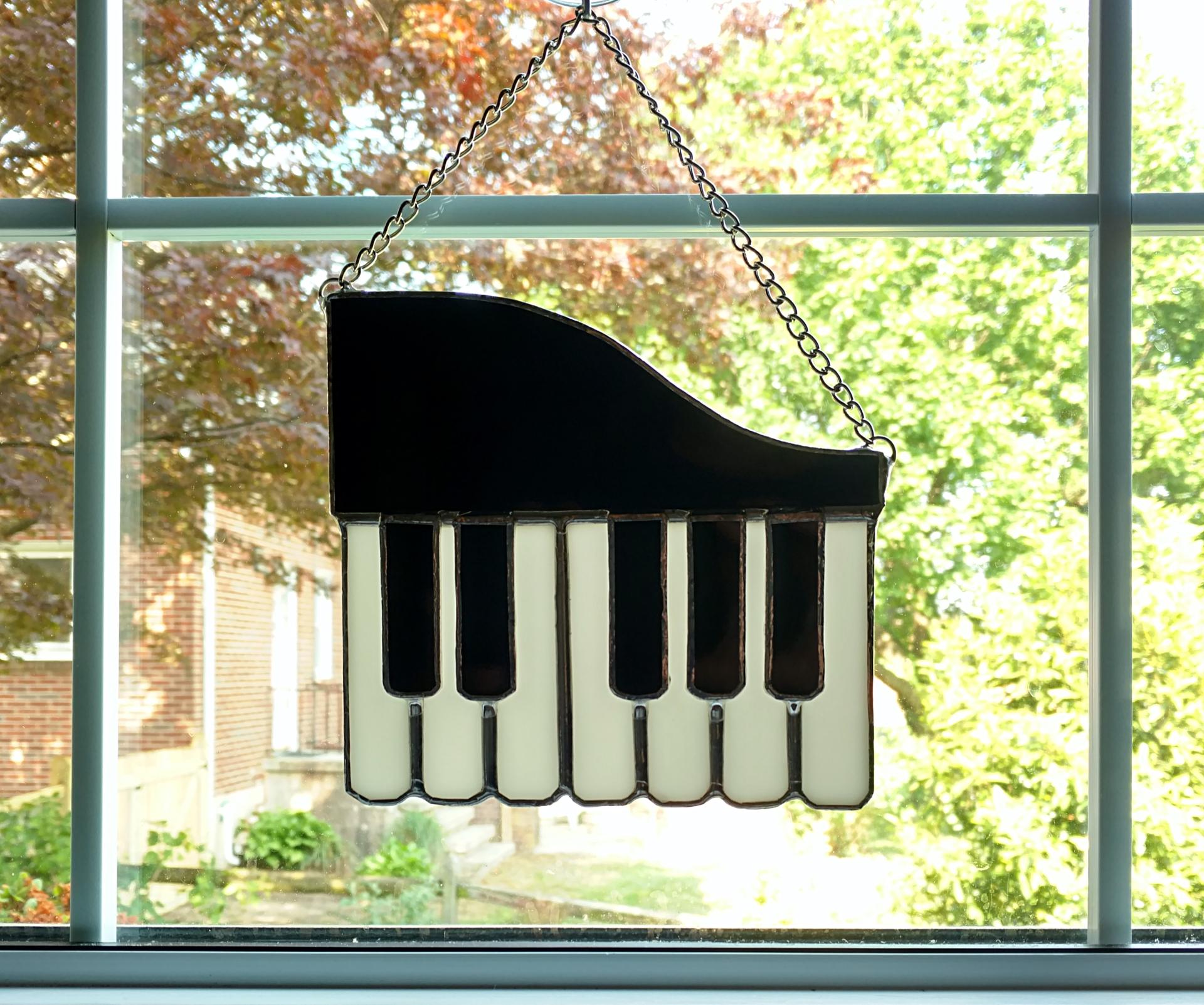 Stained Glass Piano Suncatcher, Available in Brown or Black