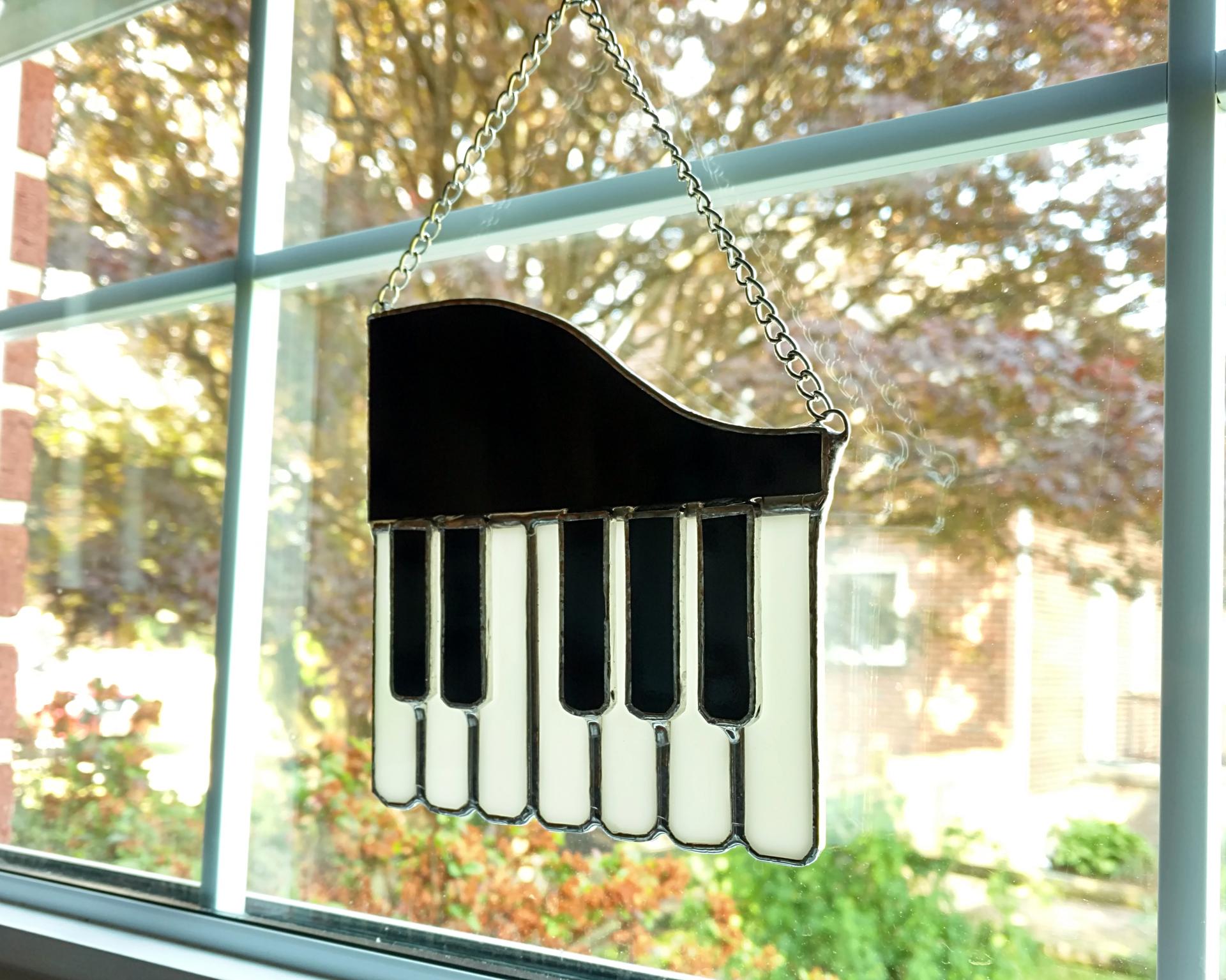 Stained Glass Piano Suncatcher, Available in Brown or Black