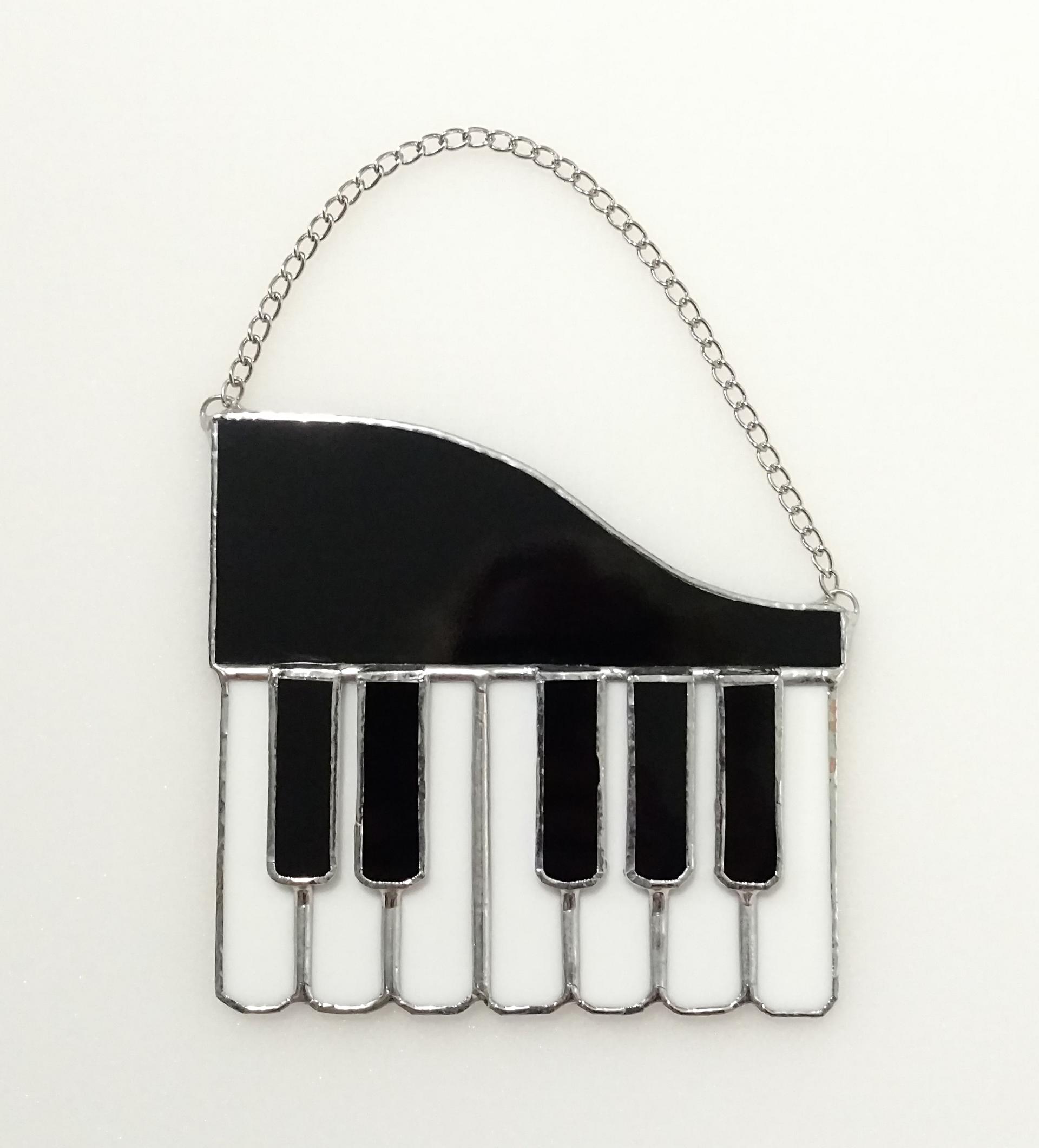 Stained Glass Piano Suncatcher, Available in Brown or Black