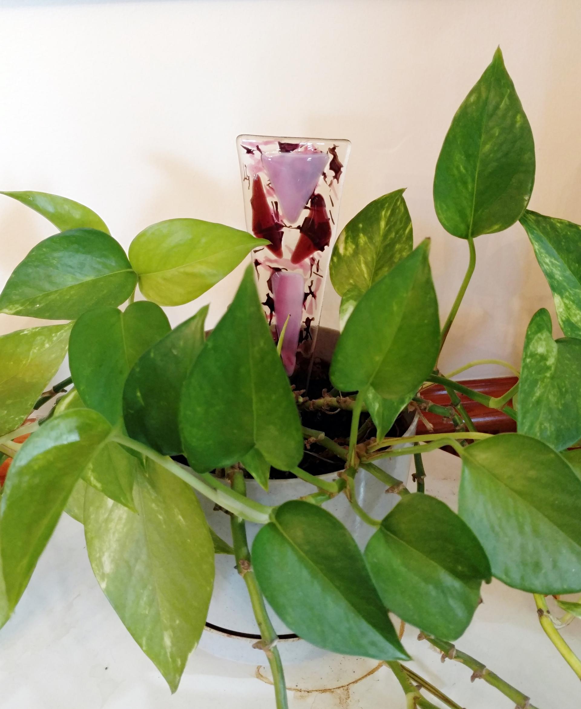 Fused Glass Plant Stake, Pink and Purple Abstract