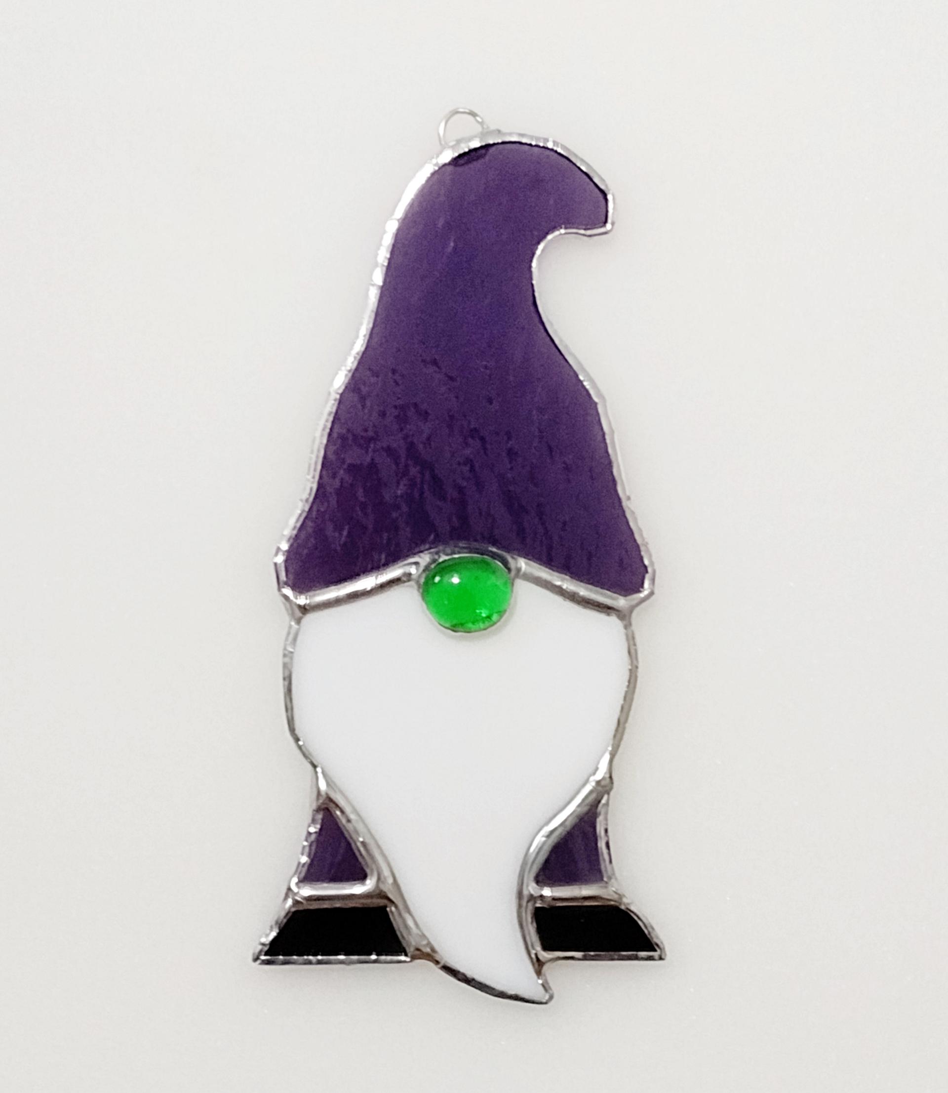 Purple Stained Glass Gnome / Elf Suncatcher