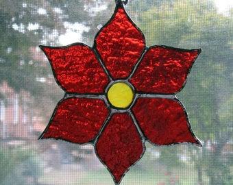 Poinsettia Stained Glass Suncatcher