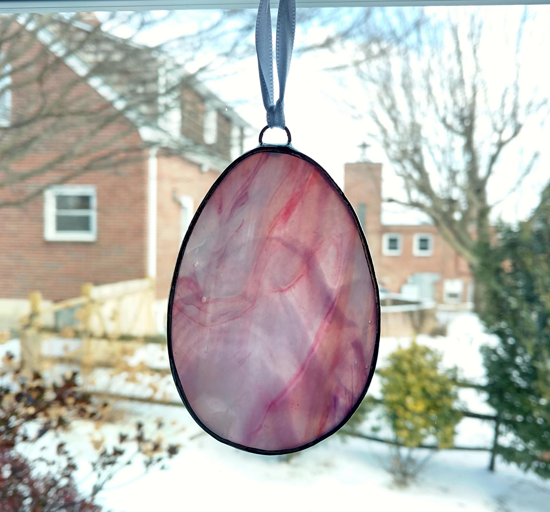 Stained Glass Easter Egg Suncatcher, Pink and White Swirl
