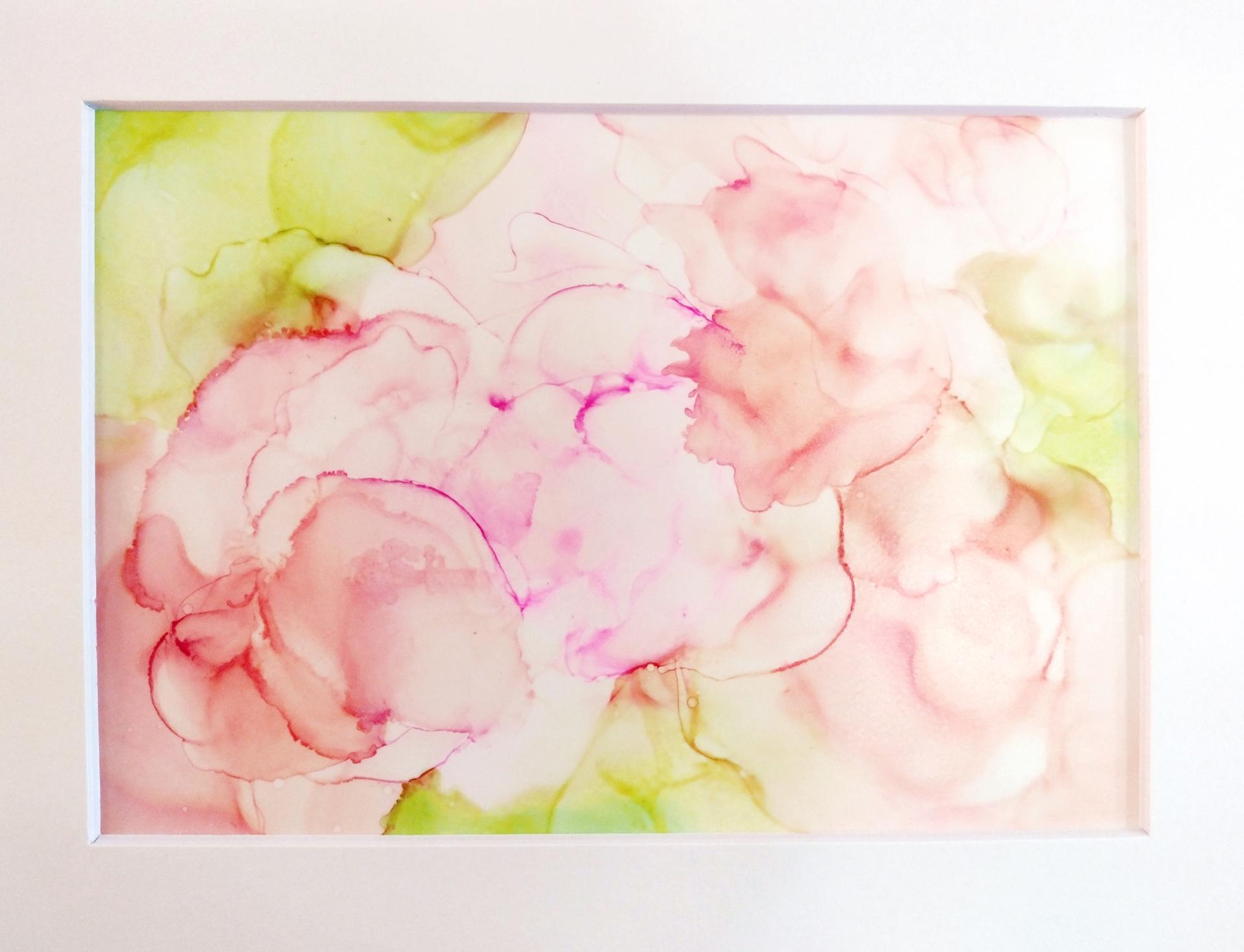 Alcohol Ink Painting, 5 x 7 Matted to 8 x 10, Pastel Floral Abstract