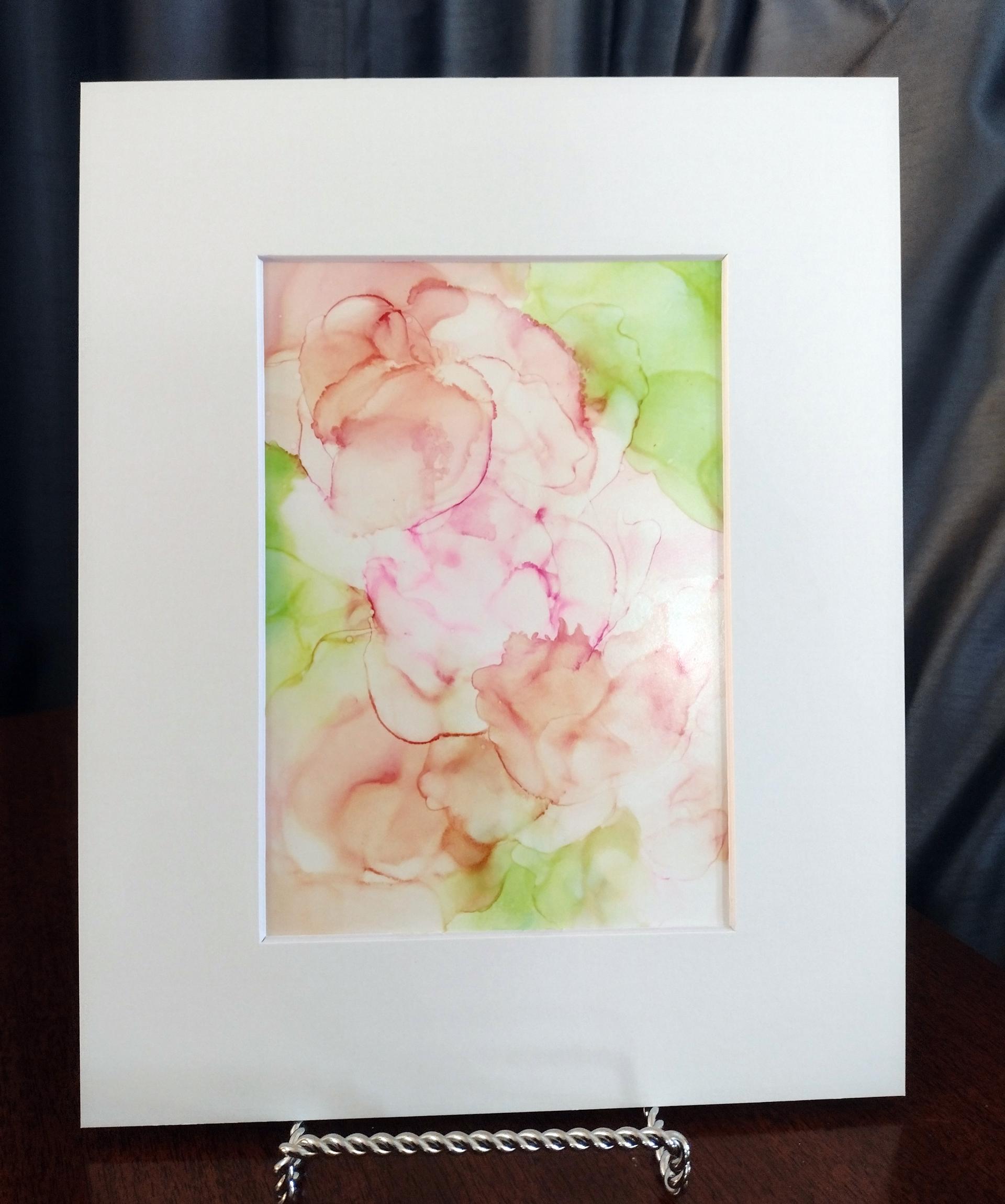 Alcohol Ink Painting, 5 x 7 Matted to 8 x 10, Pastel Floral Abstract