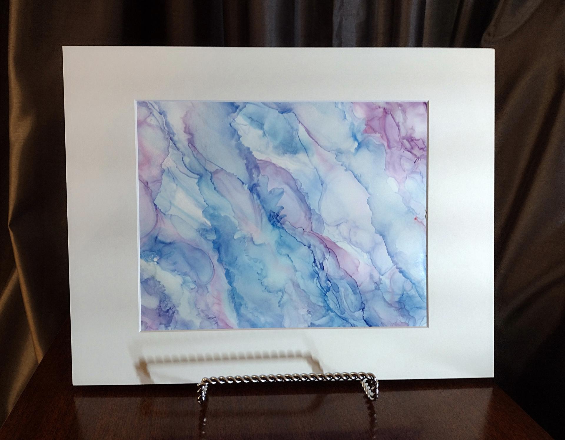 Alcohol Ink Painting, 8 x 10 Matted to 11 x 14, Blue and Pink Pastel Fluid Art Abstract