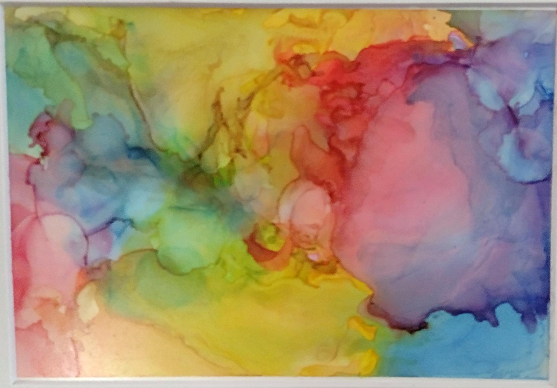 Alcohol Ink Painting, 5 x 7 Matted to 8 x 10, Rainbow Abstract Art