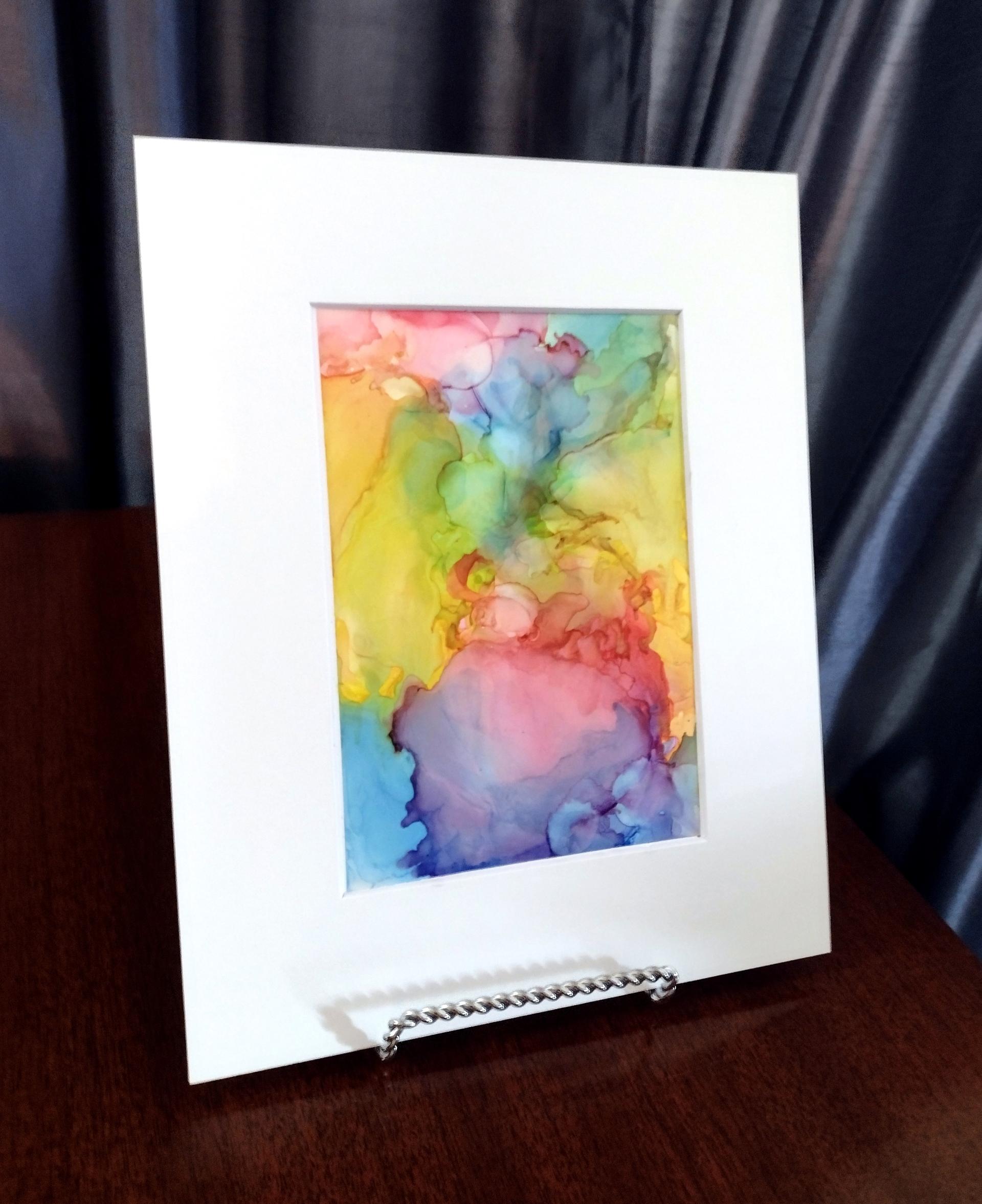 Alcohol Ink Painting, 5 x 7 Matted to 8 x 10, Rainbow Abstract Art