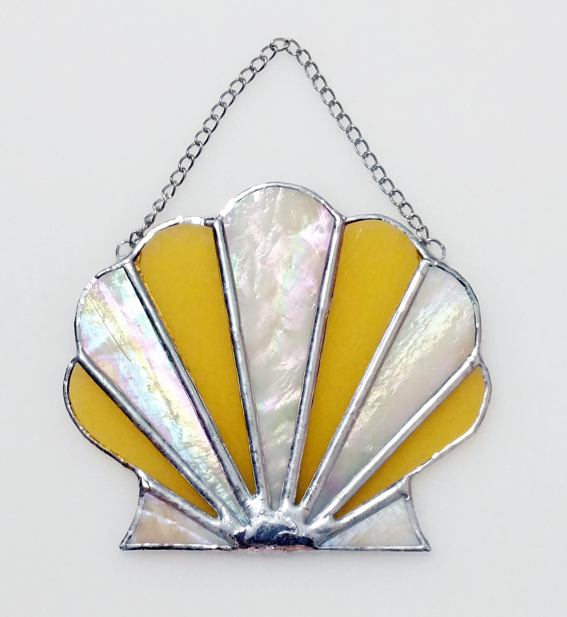 Iridescent Stained Glass Seashell Suncatcher // Scallop Shell Suncatcher // Clam Shell Stained Glass Window Hanging // Beach House Decor