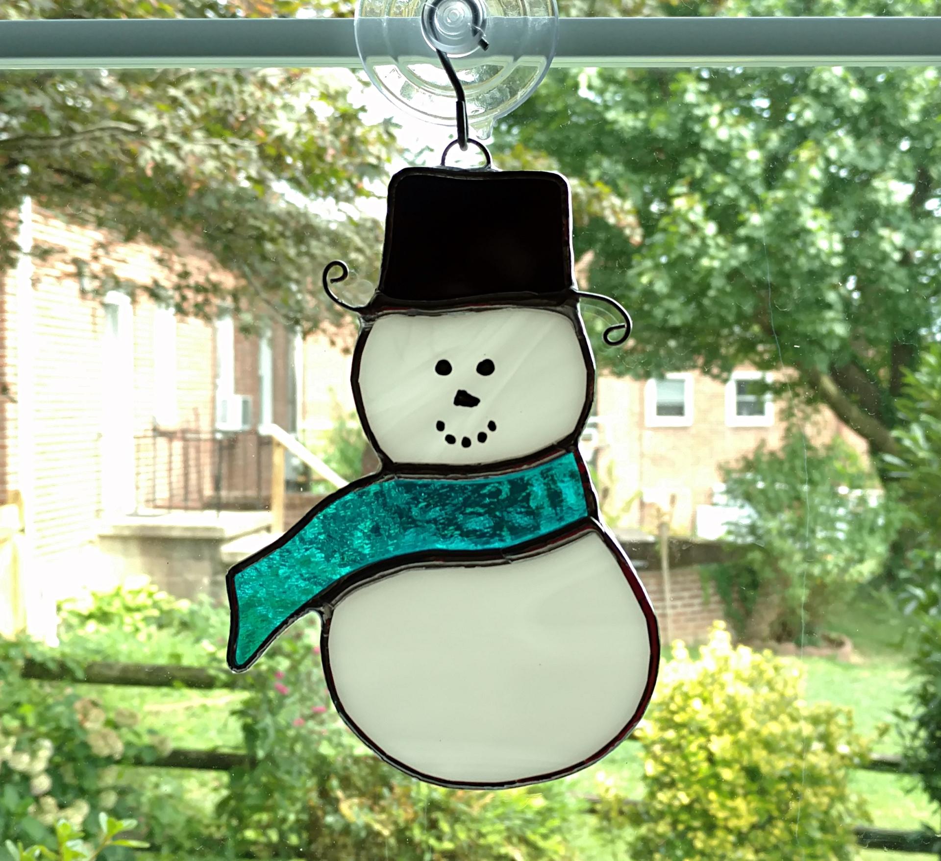 Stained Glass Red Christmas Snowman Suncatcher 