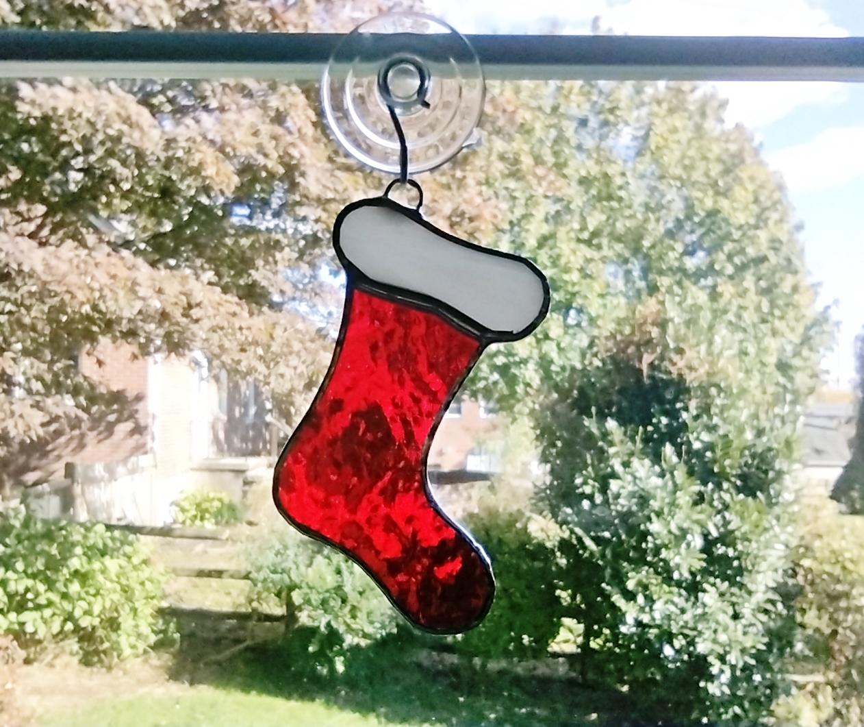 Stained Glass Christmas Stocking Ornament with Personalization Option