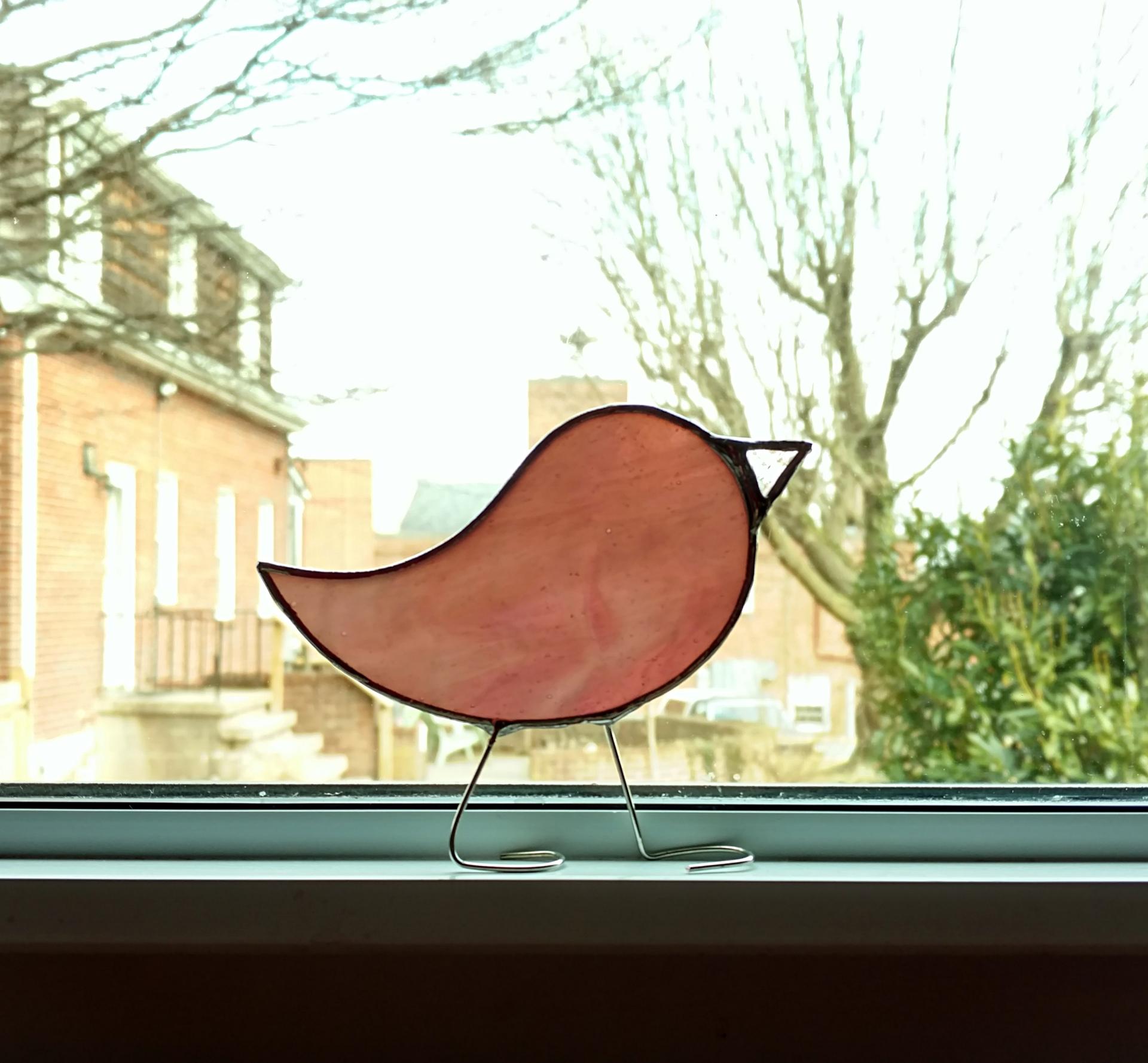 Stained Glass Standing Bird, Mauve Swirl