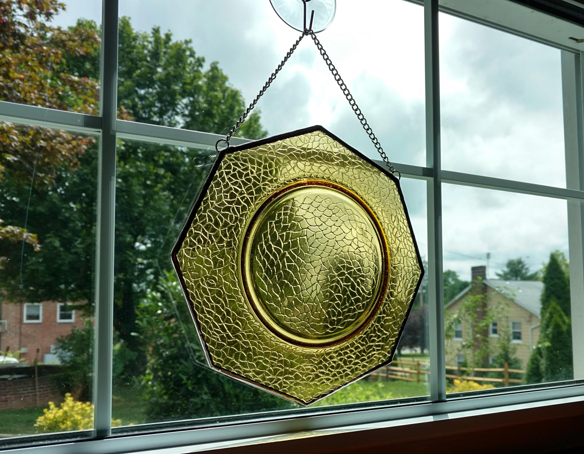 Vintage Amber Crackle Plate Window Hanging