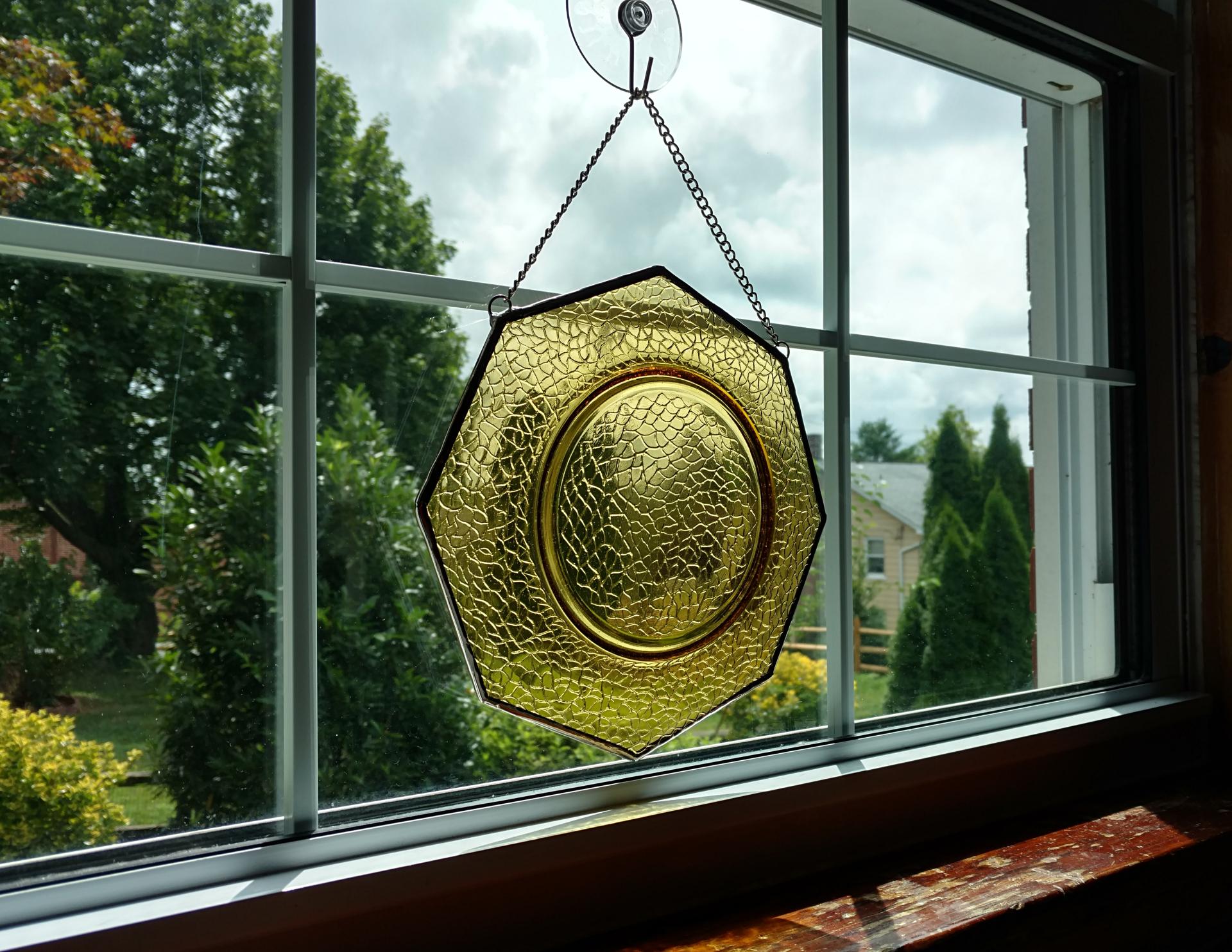 Vintage Amber Crackle Plate Window Hanging