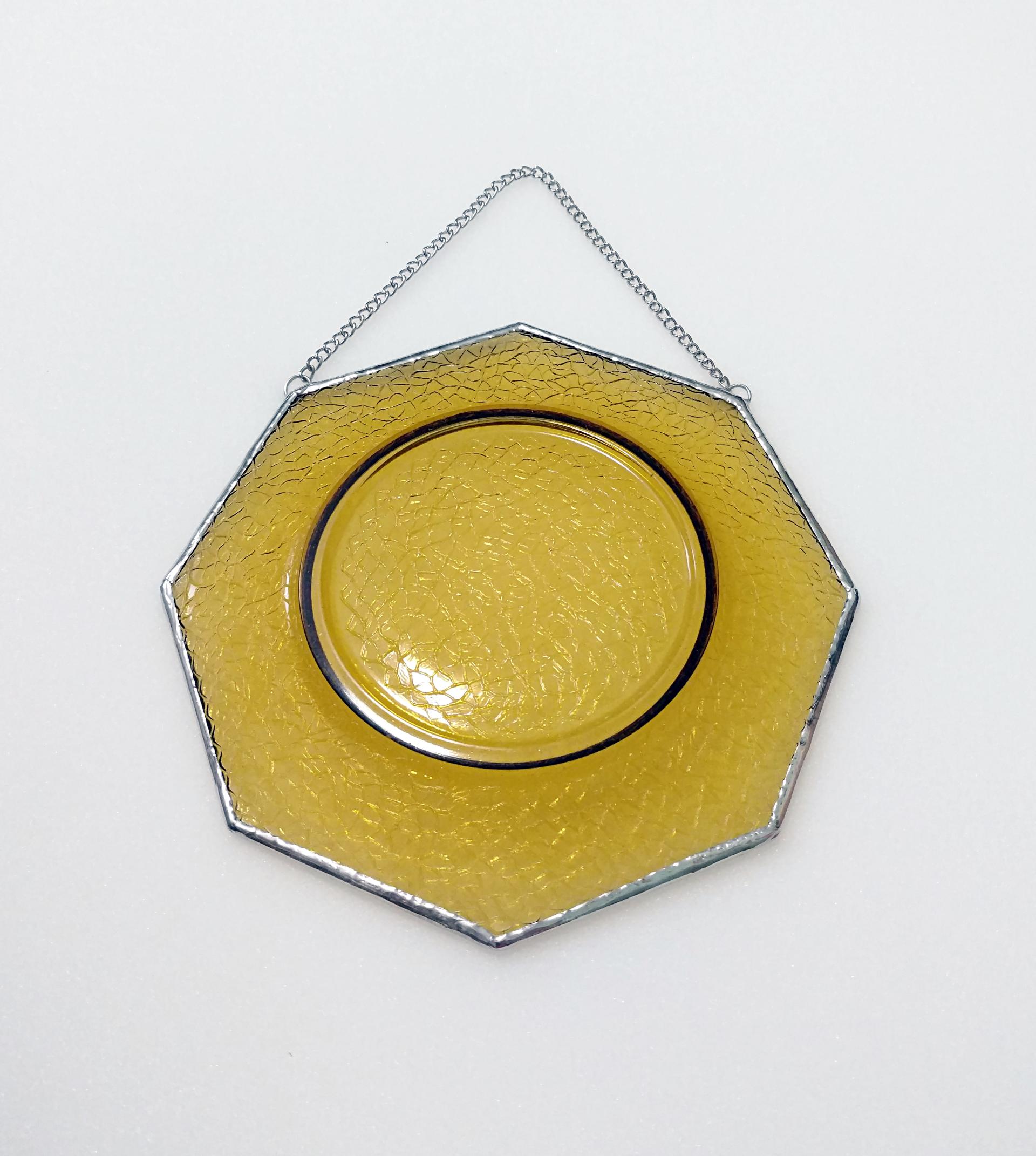 Vintage Amber Crackle Plate Window Hanging