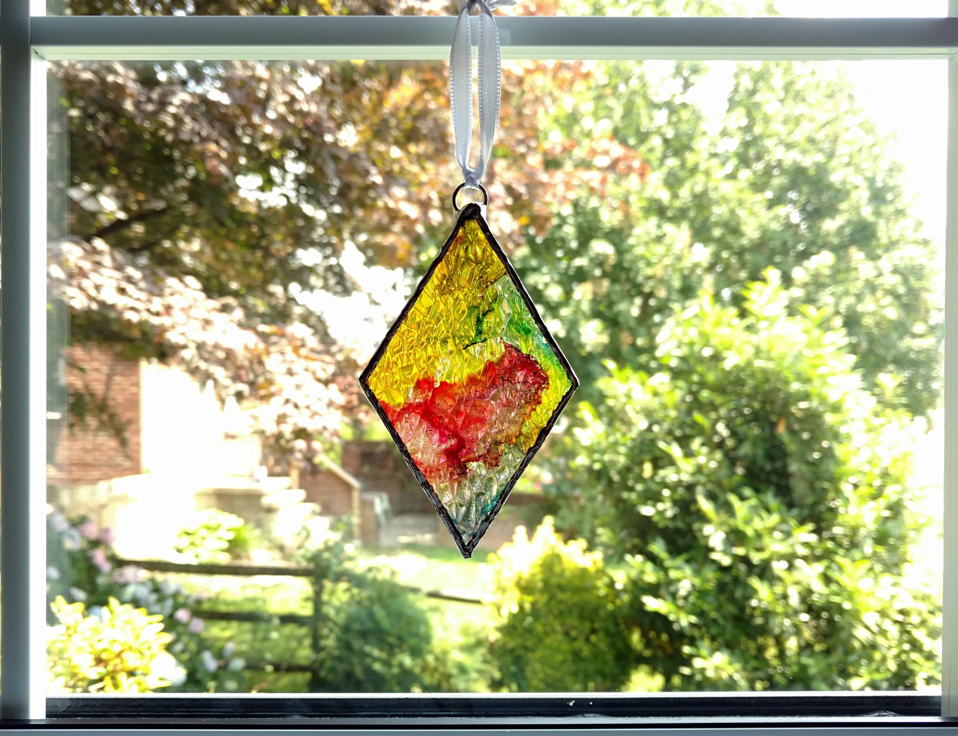 Alcohol Ink Diamond Suncatcher, Rainbow Colors