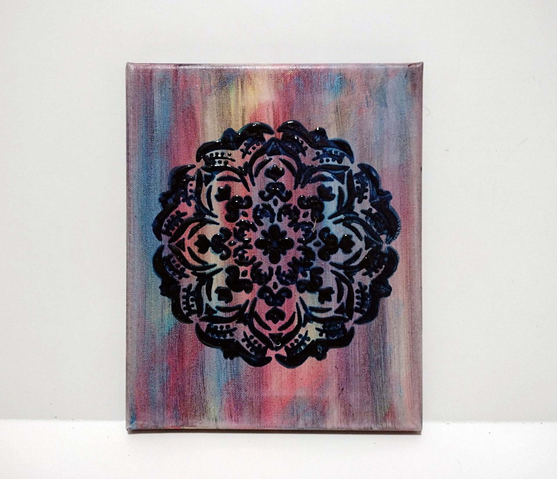 Rainbow Mandala Original Acrylic Painting, 8" x 10"