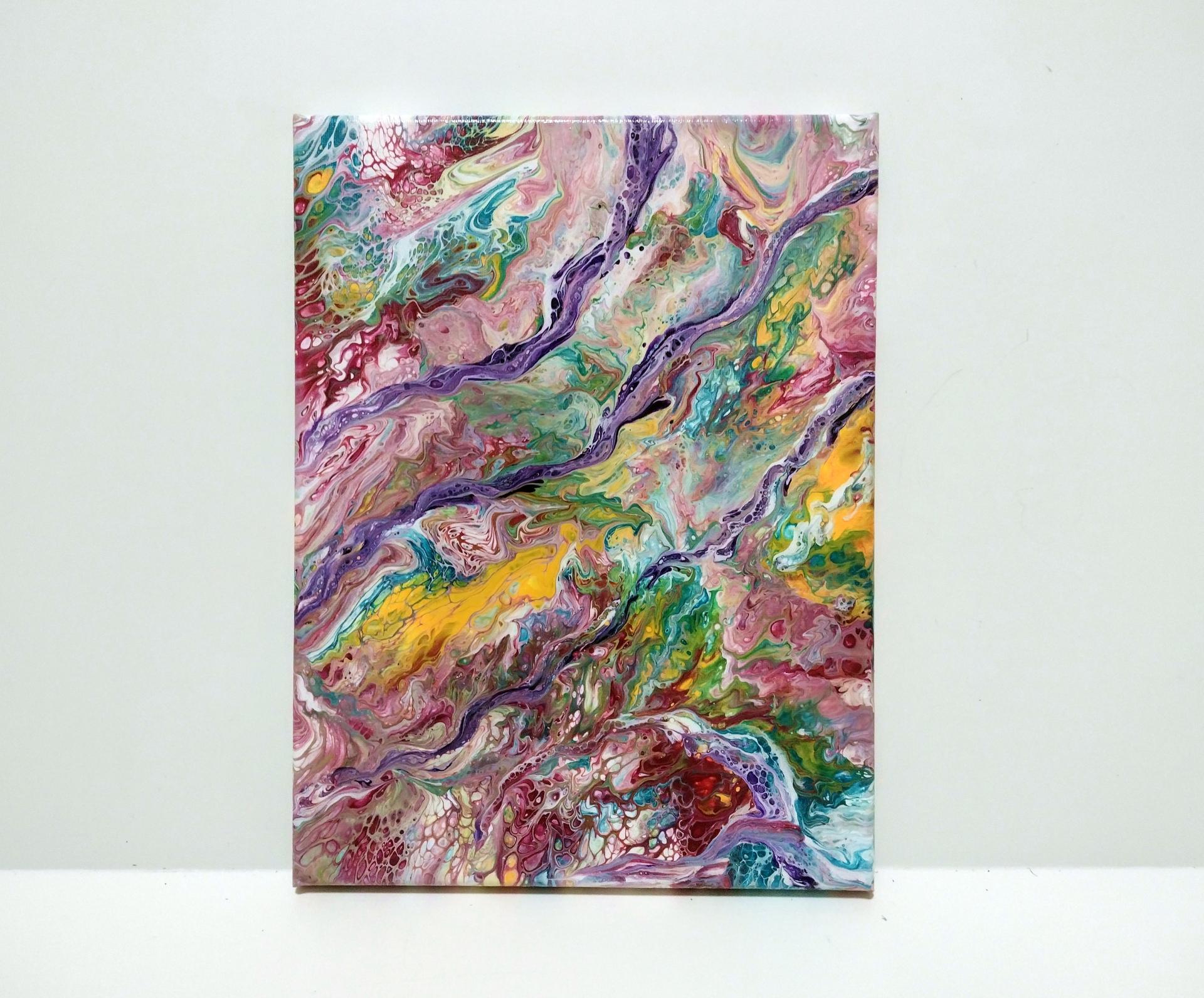 Rainbow Skittles Abstract Original Acrylic Pour Painting, 9" x 12", Fluid Art Painting