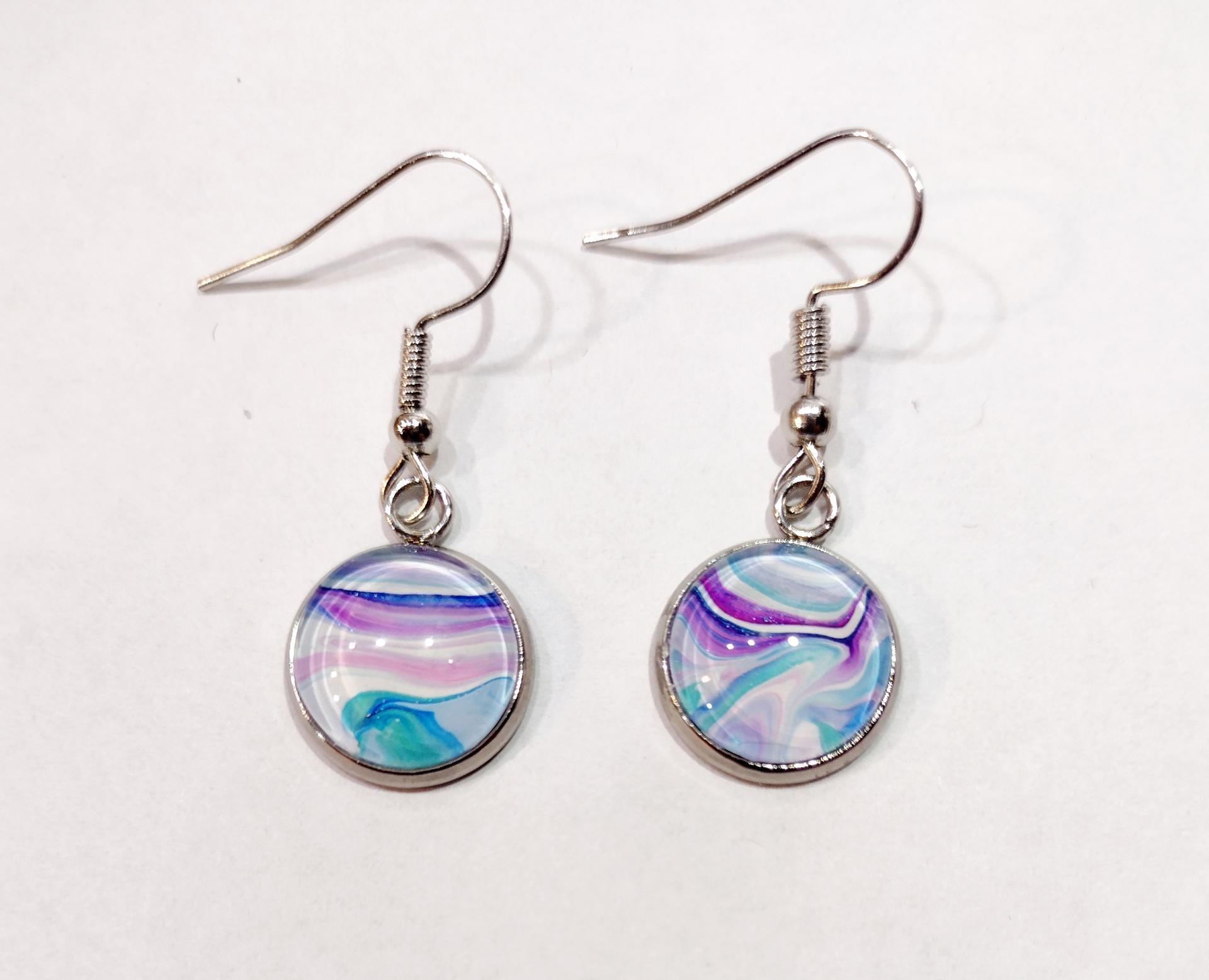 Painted Earrings, Pink, Blue and White Pastel Swirls