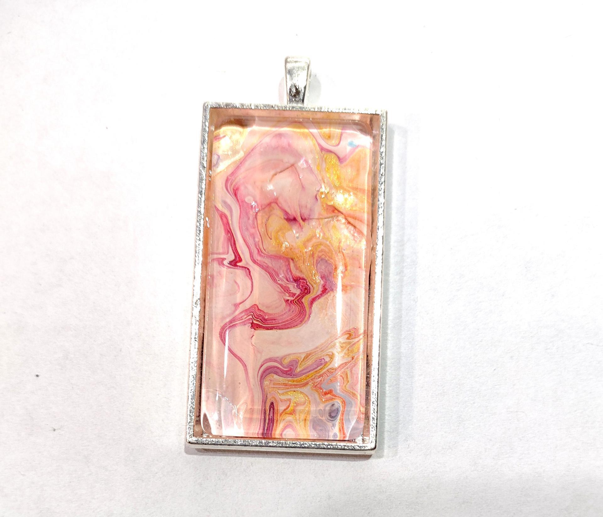 Painted Pendant, Gold and Pink Swirls