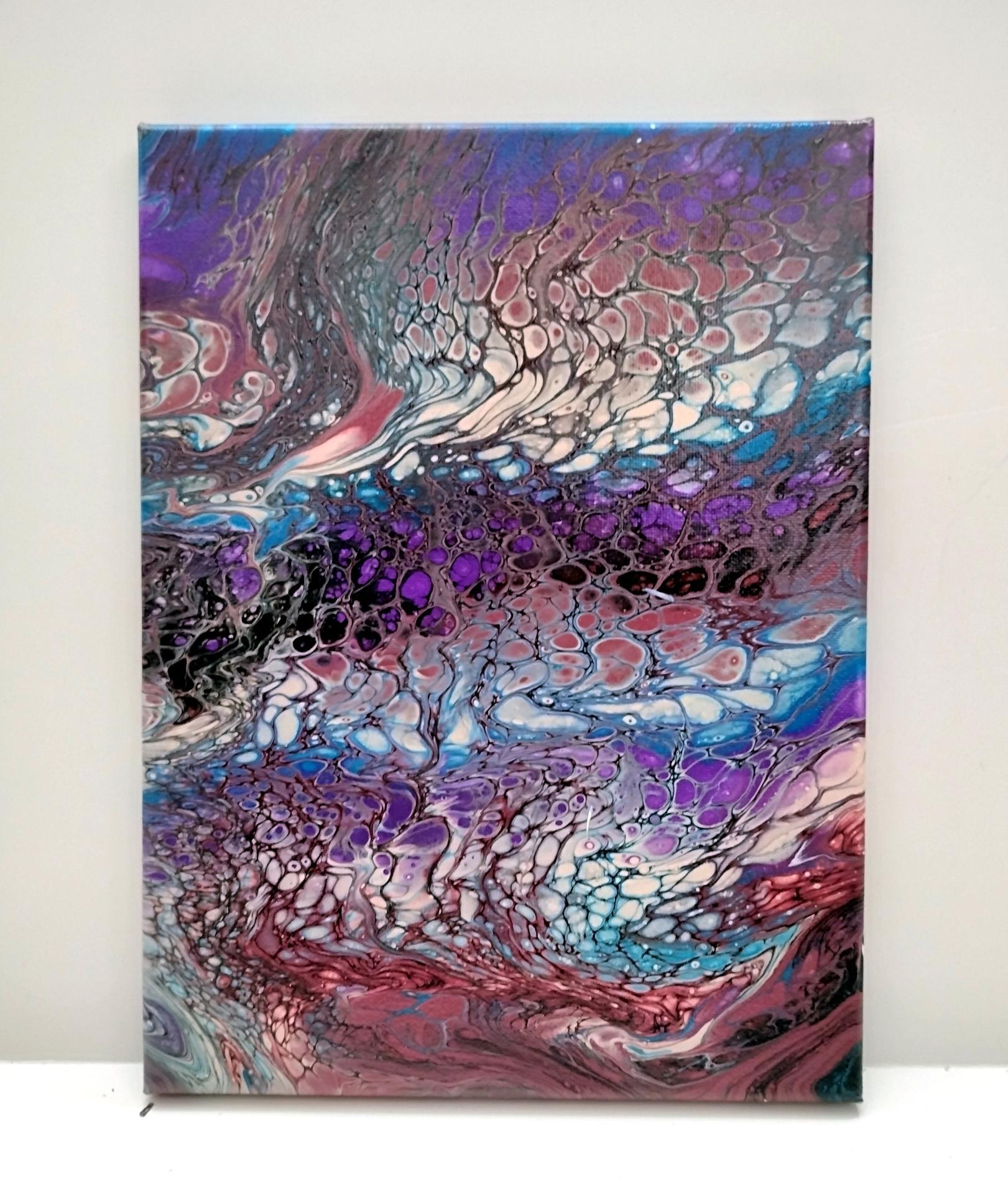 Purple, Pink, and Blue Abstract Original Acrylic Pour Painting, 9" x 12", Fluid Art Painting