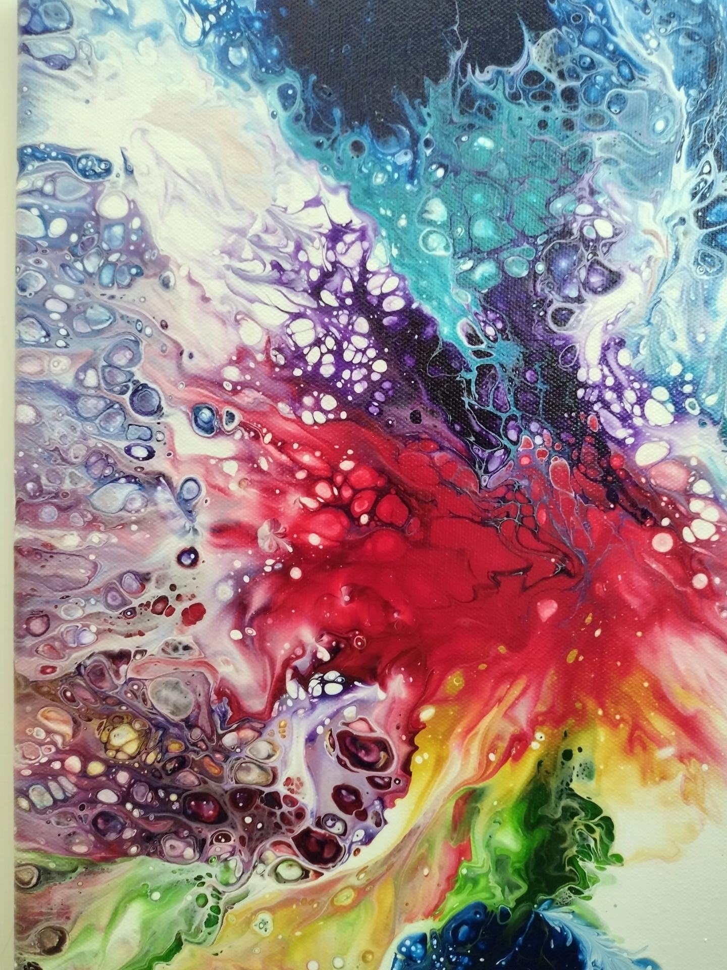 Rainbow Abstract Original Acrylic Pour Painting, 12" x 24",  Fluid Art Painting,  **LOCAL PICKUP ONLY--DOES NOT SHIP**