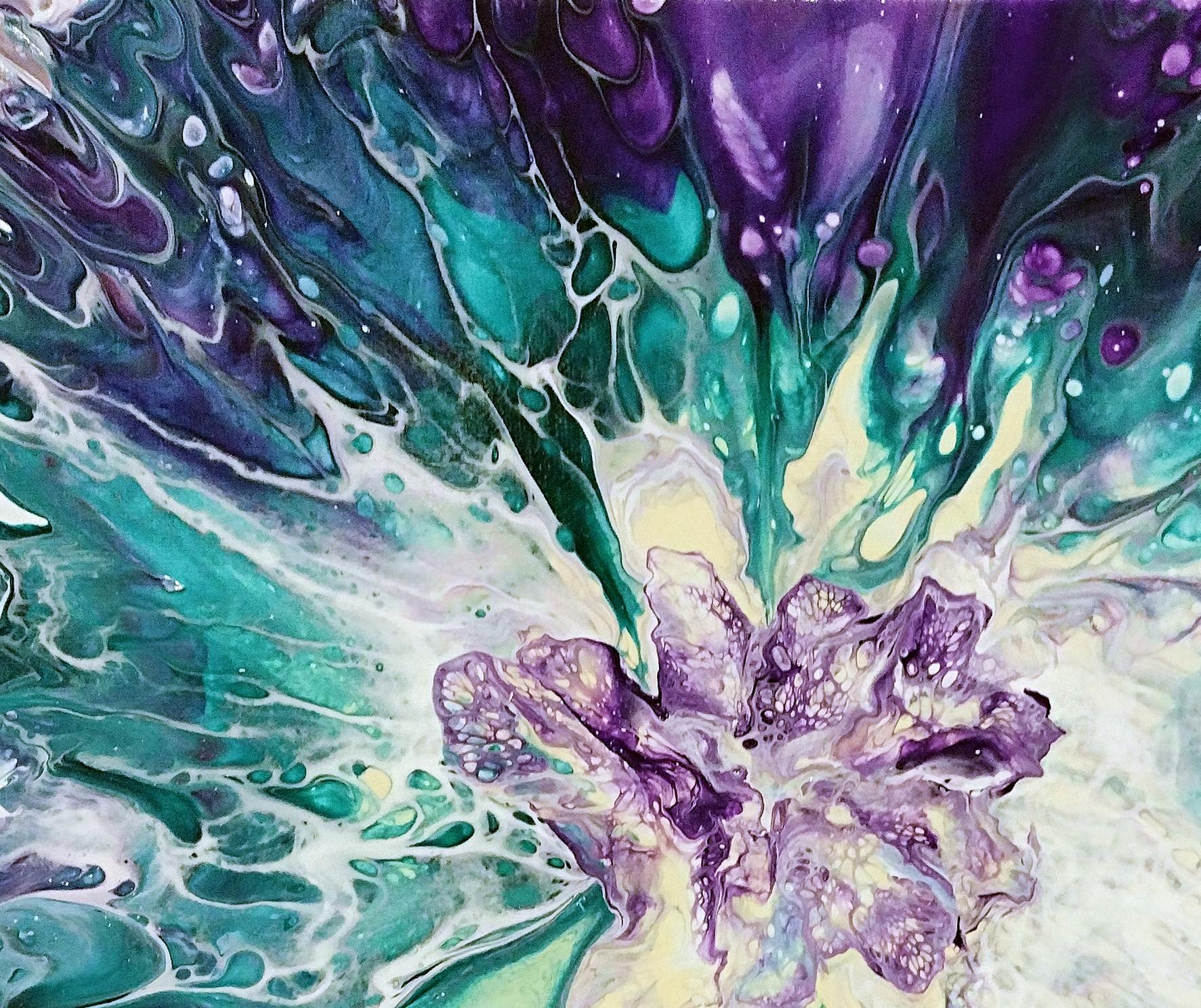 Flower Burst Abstract Acrylic Painting, 12" x 12"