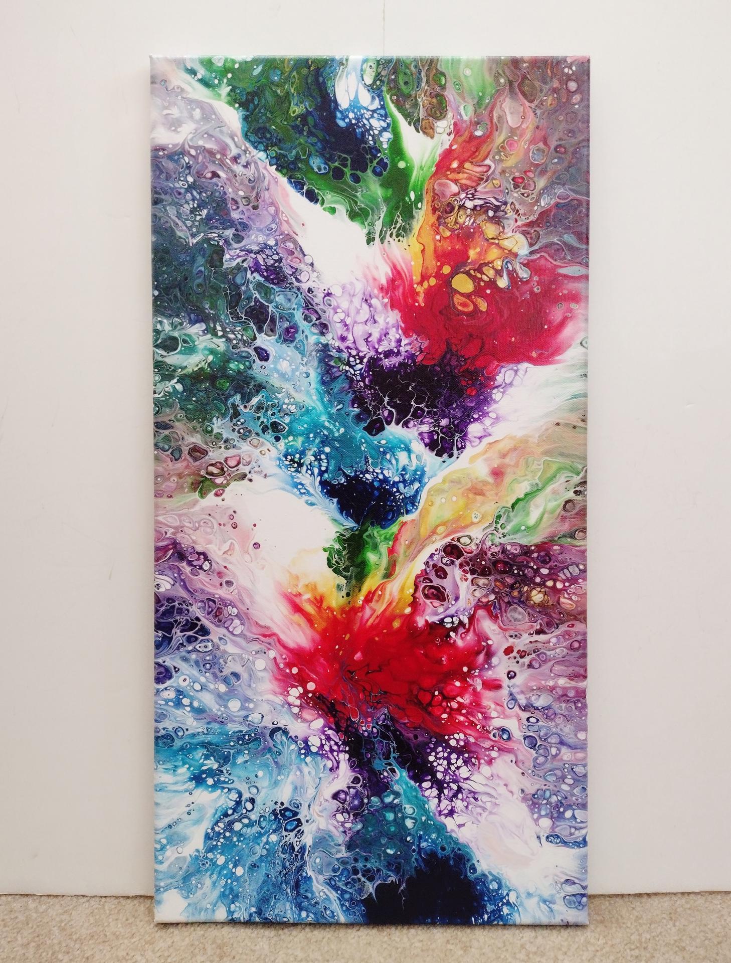 Rainbow Abstract Original Acrylic Pour Painting, 12" x 24",  Fluid Art Painting,  **LOCAL PICKUP ONLY--DOES NOT SHIP**