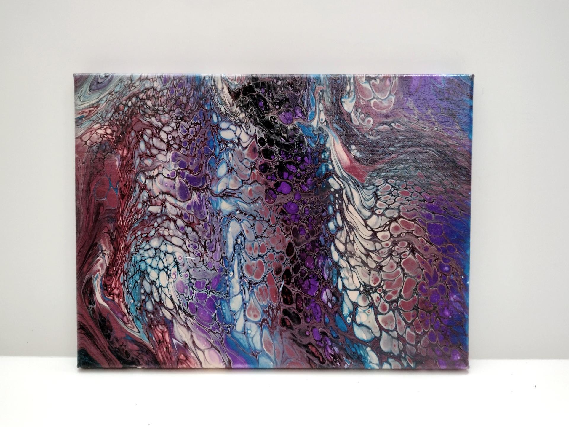 Purple, Pink, and Blue Abstract Original Acrylic Pour Painting, 9" x 12", Fluid Art Painting