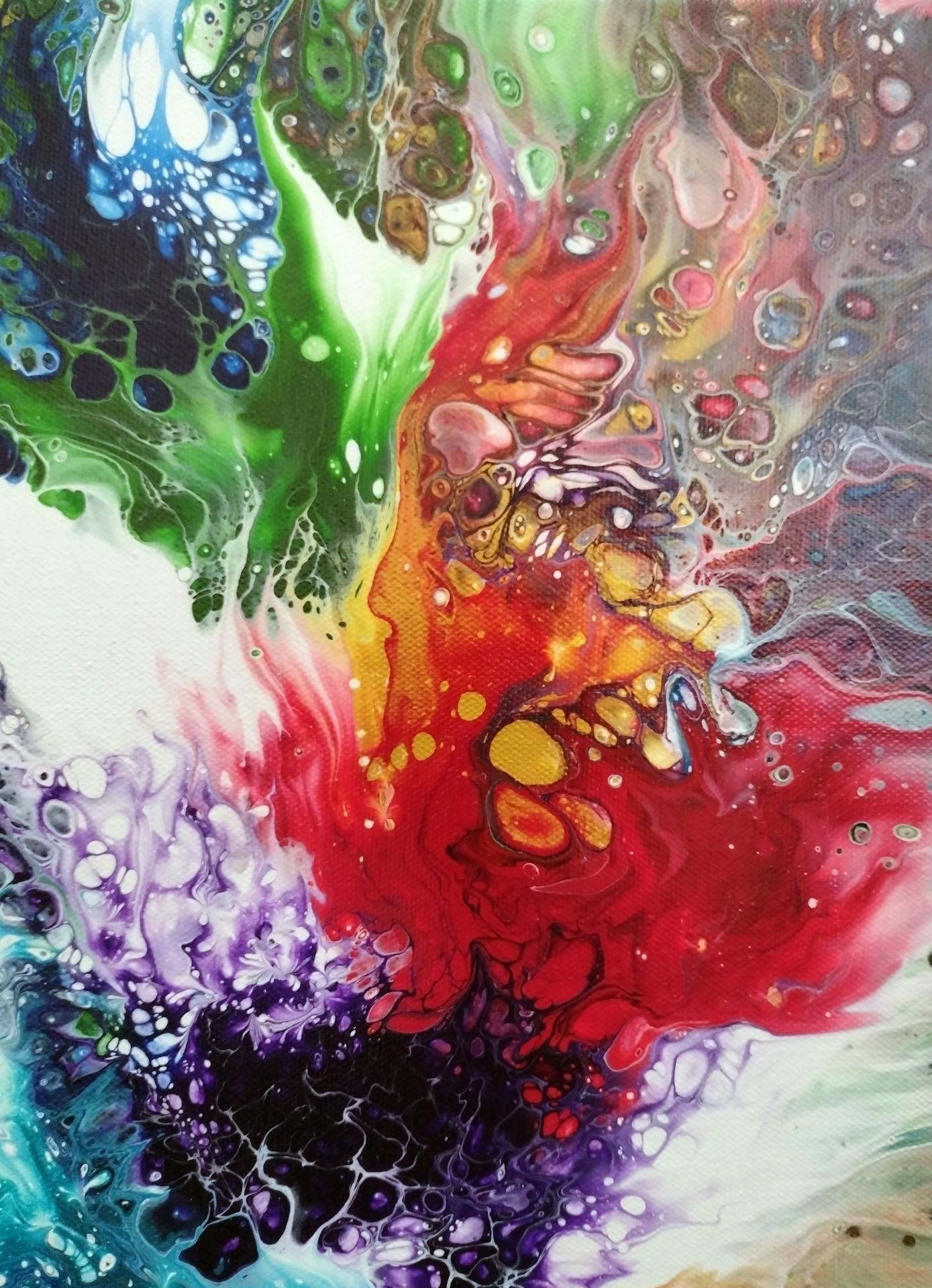 Rainbow Abstract Original Acrylic Pour Painting, 12" x 24",  Fluid Art Painting,  **LOCAL PICKUP ONLY--DOES NOT SHIP**